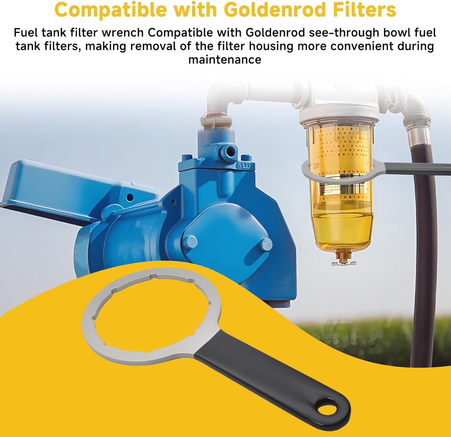 For Fuel Tank Filter Wrench Compatible with Goldenrod See-Through Bowl Fuel Filter, Stainless Steel Removal Tool for Easy Filter Element Replacement