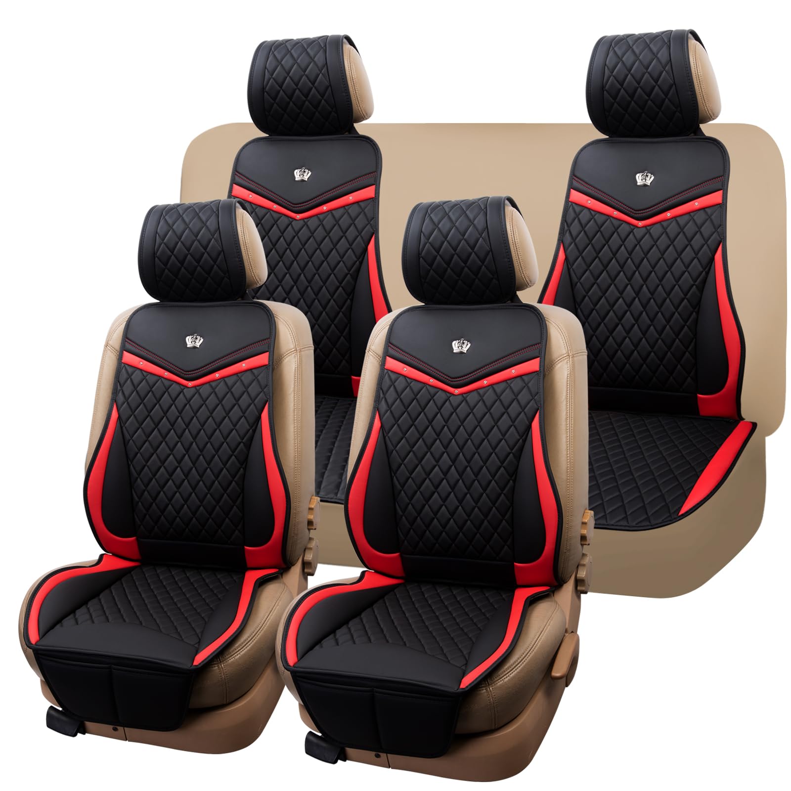 Flying Banner car seat Covers seat Cushions Luxe Fit Faux Leather Easy Installation Vehicles Non Slip Premium (Black Red, Full Set)