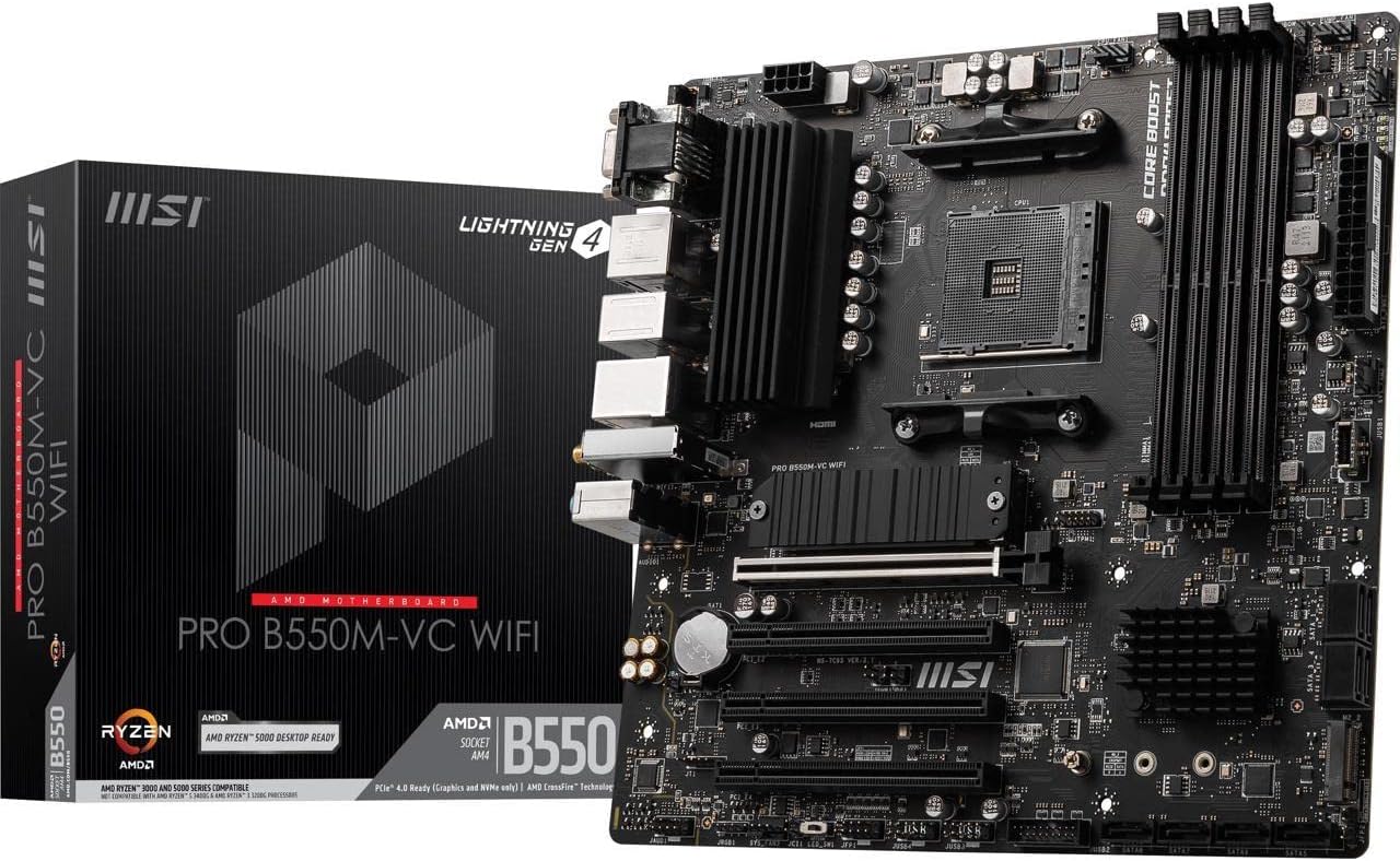 PRO B550M-VC WiFi ProSeries Motherboard (AMD Ryzen 5000 Series, AM4, DDR4, PCIe 4.0, SATA 6Gb/s, M.2, USB 3.2 Gen 2, HDMI/DP, Wi-Fi 6E, Bluetooth 5.2, mATX)