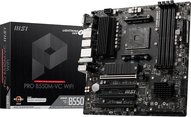 Placa base MSI PRO B550M-VC WiFi ProSeries (AMD Ryzen 5000 Series, AM4, DDR4, PCIe 4.0, SATA 6Gb/s, M.2, USB 3.2 Gen 2, HDMI/DP, Wi-Fi 6E, Bluetooth 5.2, mATX)