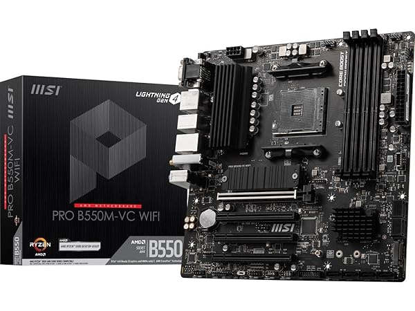 MSI PRO B550M-VC WiFi ProSeries Motherboard (AMD Ryzen 5000 Series, AM4, DDR4, PCIe 4.0, SATA 6Gb/s, M.2, USB 3.2 Gen 2, HDMI/DP, Wi-Fi 6E, Bluetooth 5.2, mATX)