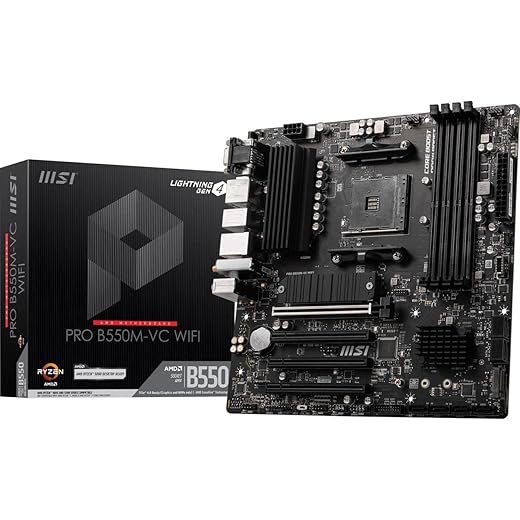 MSI PRO B550M-VC WiFi ProSeries Motherboard (AMD Ryzen 5000 Series, AM4, DDR4, PCIe 4.0, SATA 6Gb/s, M.2, USB 3.2 Gen 2, HDMI/DP, Wi-Fi 6E, Bluetooth 5.2, mATX)