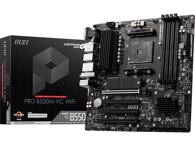 MSI PRO B550M-VC WiFi ProSeries Motherboard (AMD Ryzen 5000 Series, AM4, DDR4, PCIe 4.0, SATA 6Gb/s, M.2, USB 3.2 Gen 2, HDMI/DP, Wi-Fi 6E, Bluetooth 5.2, mATX) - 9.6" x 9.6" - PRO B550M-VC WIFI