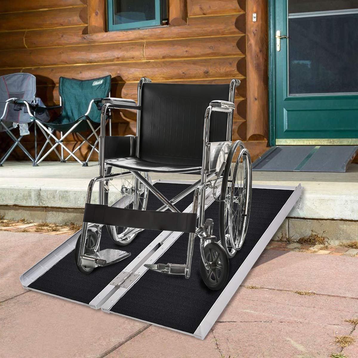 Goplus MultiFold Aluminum 3' NonSkid Wheelchair Ramp Mobility Scooter Extra Wide Ramp (3' x 30