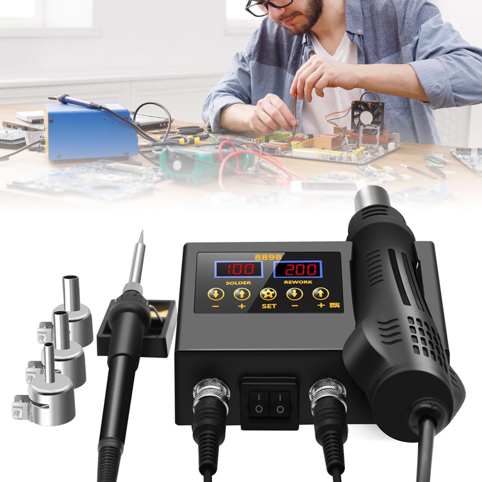 2 In 1 Soldering Station 8586 LCD Digital Display Rework Hot Air Soldering Iron Welding Repair Tool Accessories