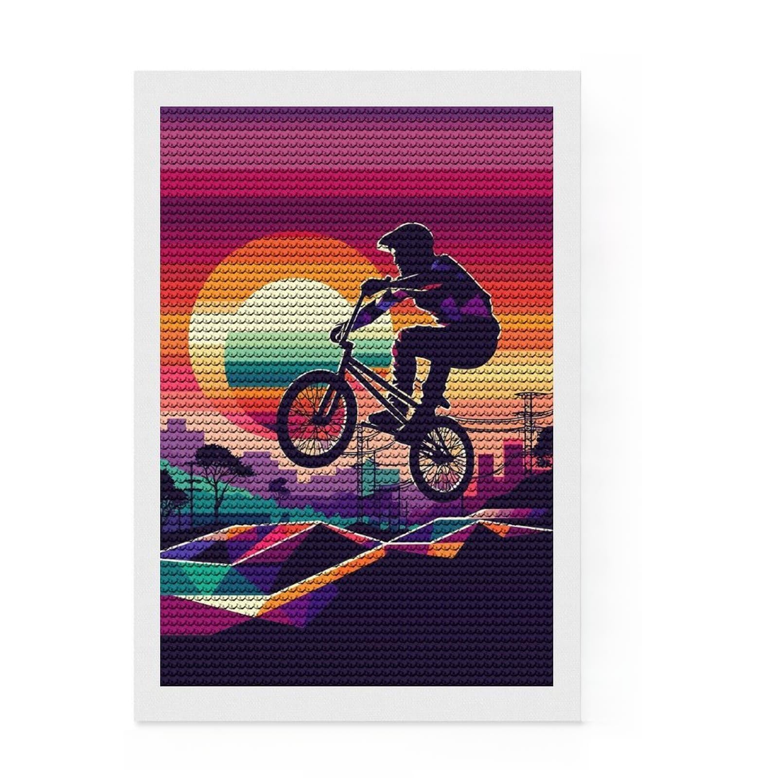 Junmoney Freestyle BMX Sunset WPAP Diamond Painting Set 8"x12", Easy to Enjoy, Easy Handmade Project, Boho Decor, Birthday Gift, Stress Relief Craft