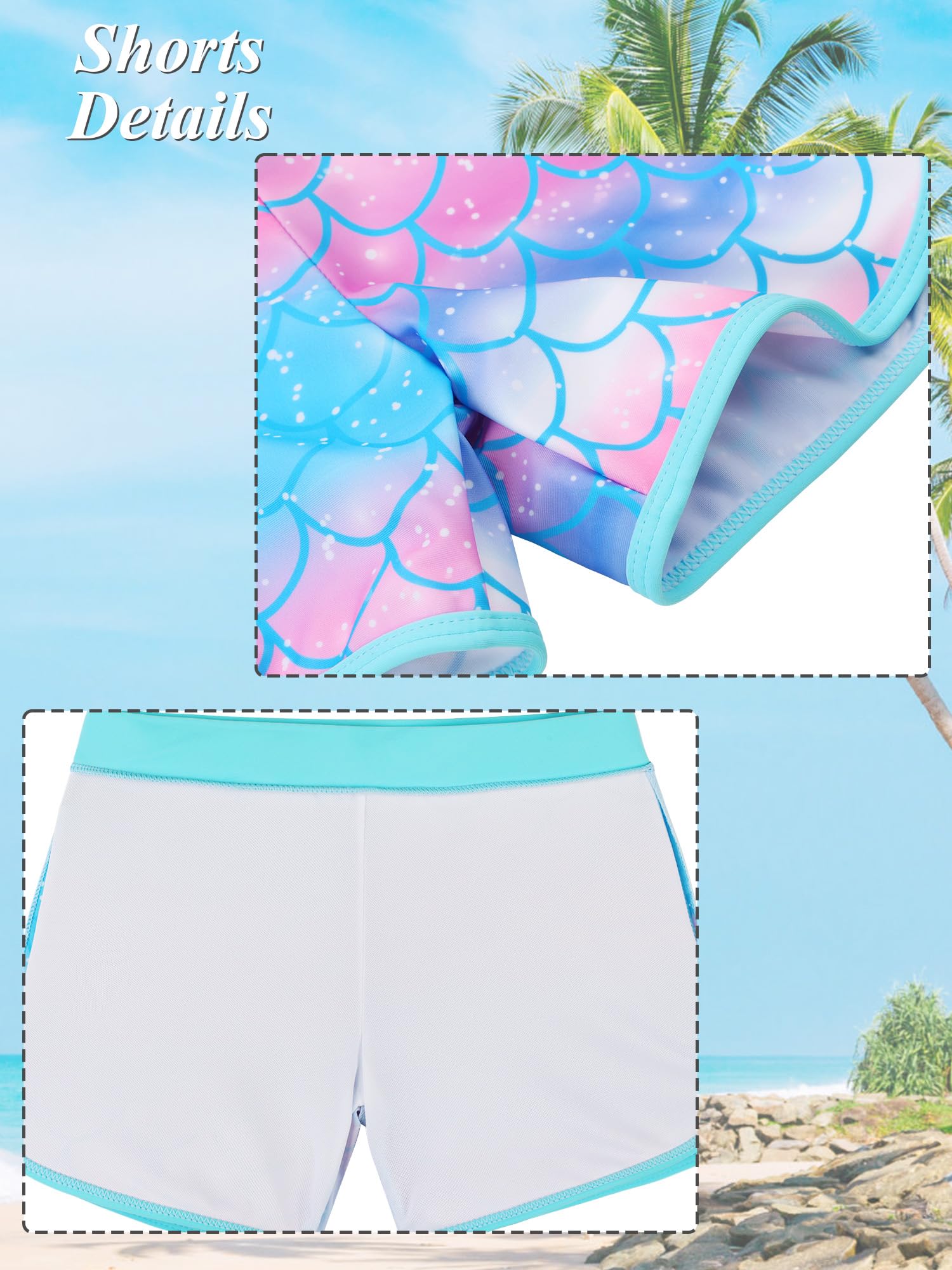 Maillot de Bain Fille Deux Pièces Combinaison Anti UV Fille pour Filles de 3-9 Ans avec Manches Courtes + Short de Bain S516 BlueGirl 4A
