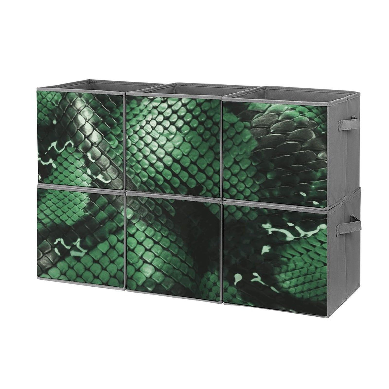 Btcowzrv Style Green Snakeskin Storage Cubes, 6 Pack Oxford Fabric Foldable Collapsible Bins With Handles, Cubby Storage Baskets Boxes For Closet Shelves Office Organization