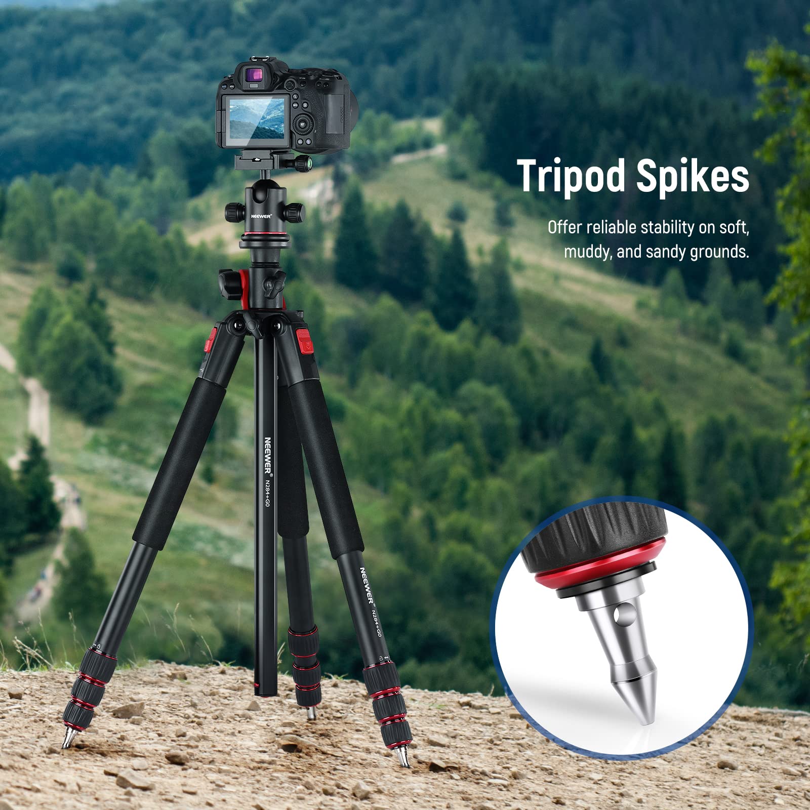 NEEWER Piedini in gomma per treppiede, 3 piedini antiscivolo per pavimento irregolare, 3/8", punta di ricambio compatibile con Andoer Gitzo Benro Induro Kingjoy Weifeng treppiede monopiede HW-21