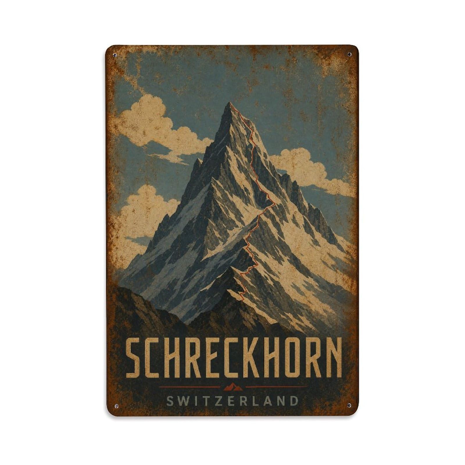 Gead 8X12inch Style Vintage Travel Schreckhorn Switzerland Summit Metal Tin Sign