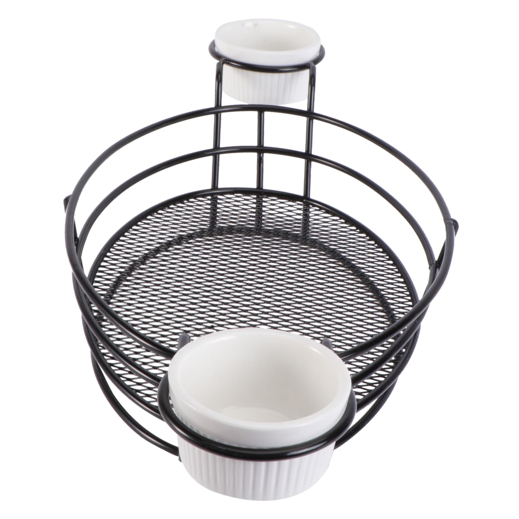 Cabilock 1 Set Chip Fry Baskets French Fries Baskets Fish and Chips Basket Holders Metal Food Snack Appetizer Serving Rack with Ceramics Sauce Cup for Kitchen Restaurant Buffet