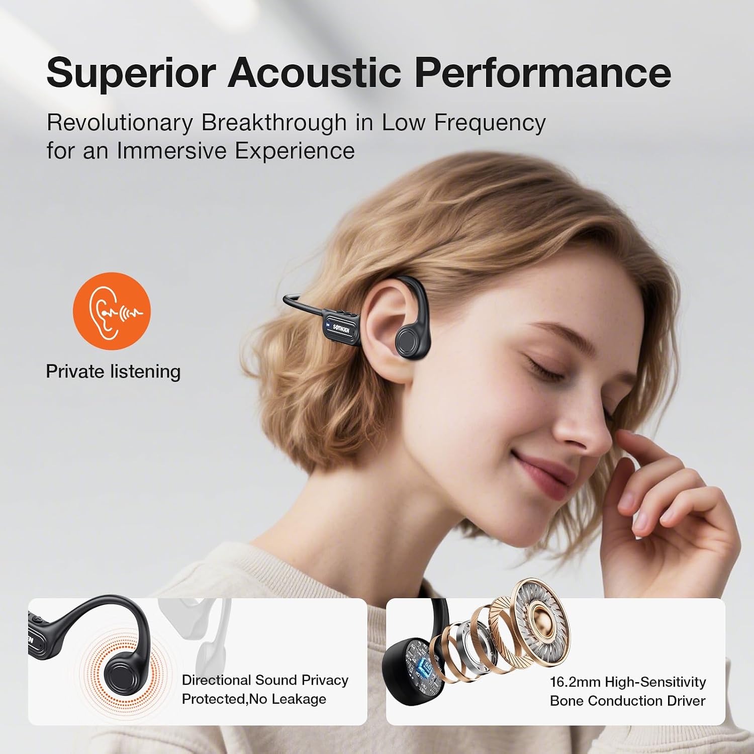 Bone Conduction Headphones, Bluetooth 6.0 Wireless Open Ear Headphones with Mic, IP56 Waterproof Running Headphones, 10-Hour Playtime for Cycling, Hiking, Running and Workout