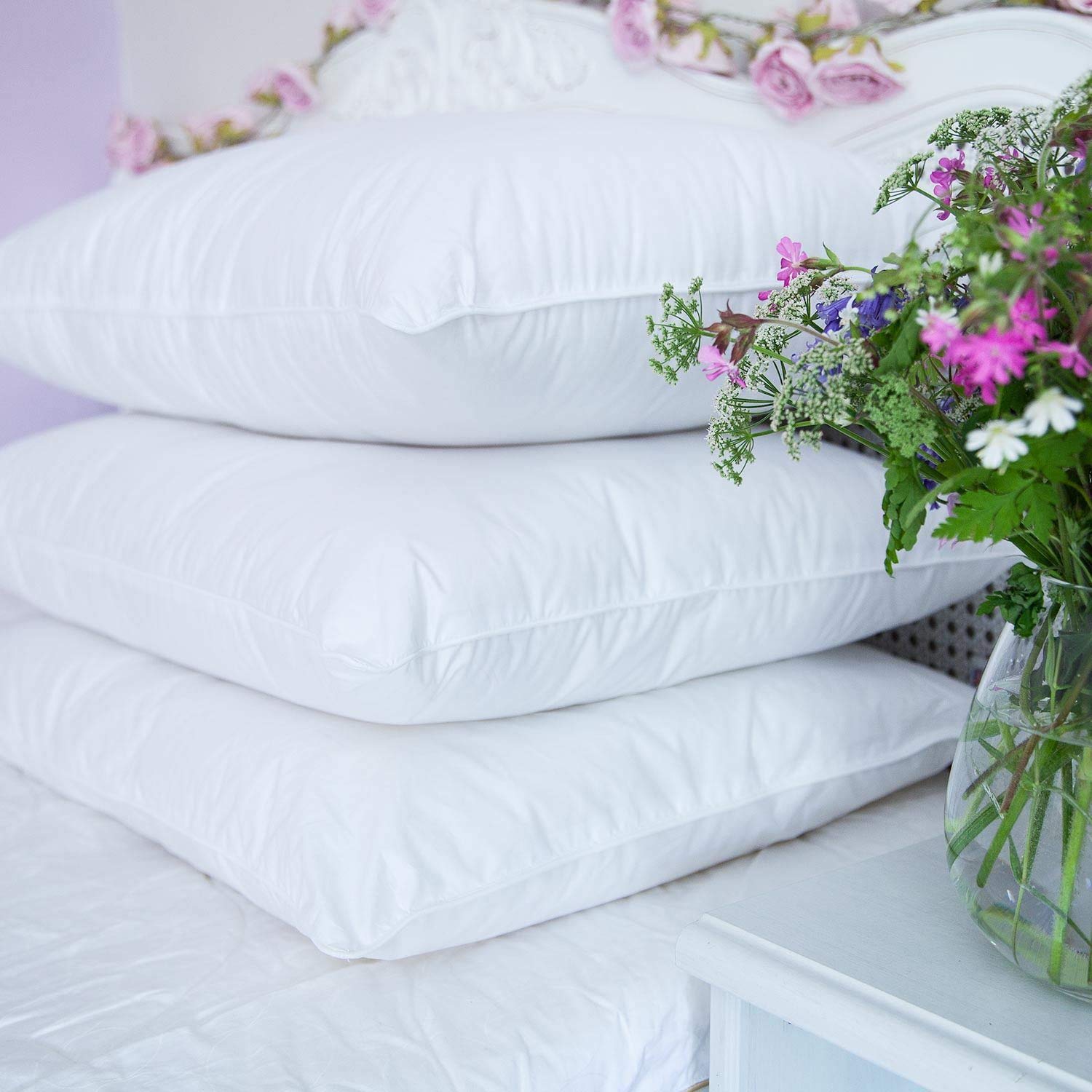 British 100% Wool Pillow- Firm Fill - British Wool Pillow Encased in 220 Thread Count 100% White Cotton Casing - Made in The UK