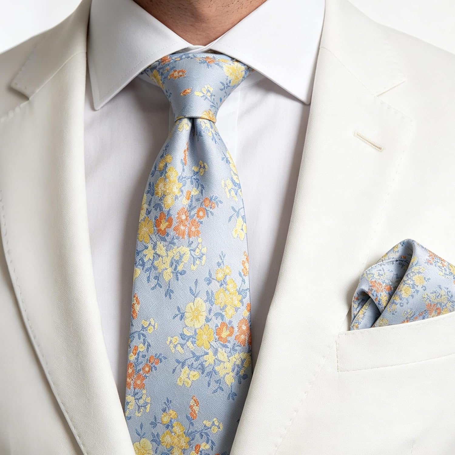 Alizeal Mens Ditsy Floral Tie Set 3.15 Inch Elegant Small Print with Pocket Square for All-occasion Wear