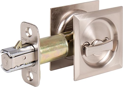 Miniatura 3 de Stone Harbor Hardware Cerradura de puerta de bolsillo cuadrada contemporánea, función de privacidad, fondo de 2-34", níquel satinado