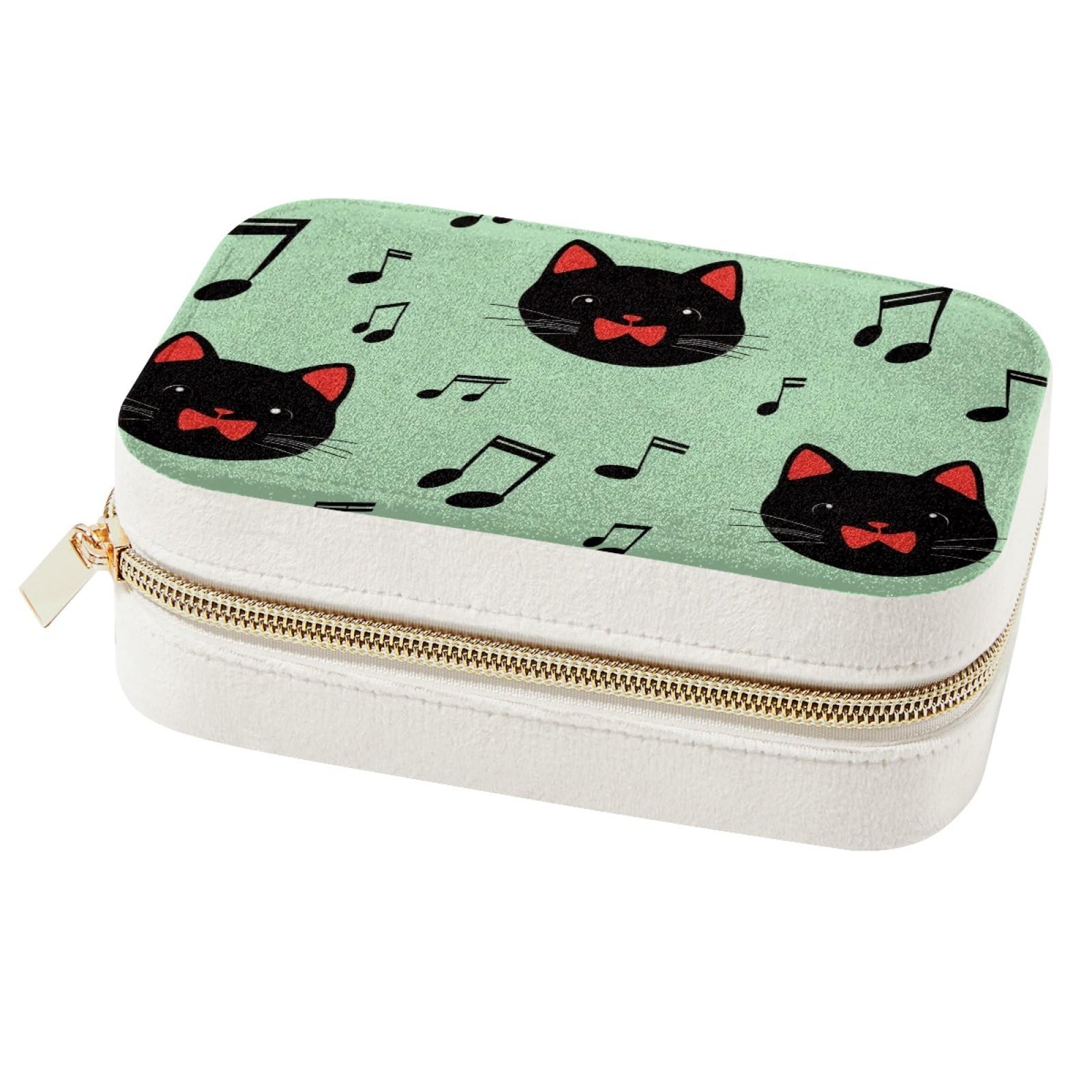 Boîte à bijoux portable chat avec compartiments anti-nœuds