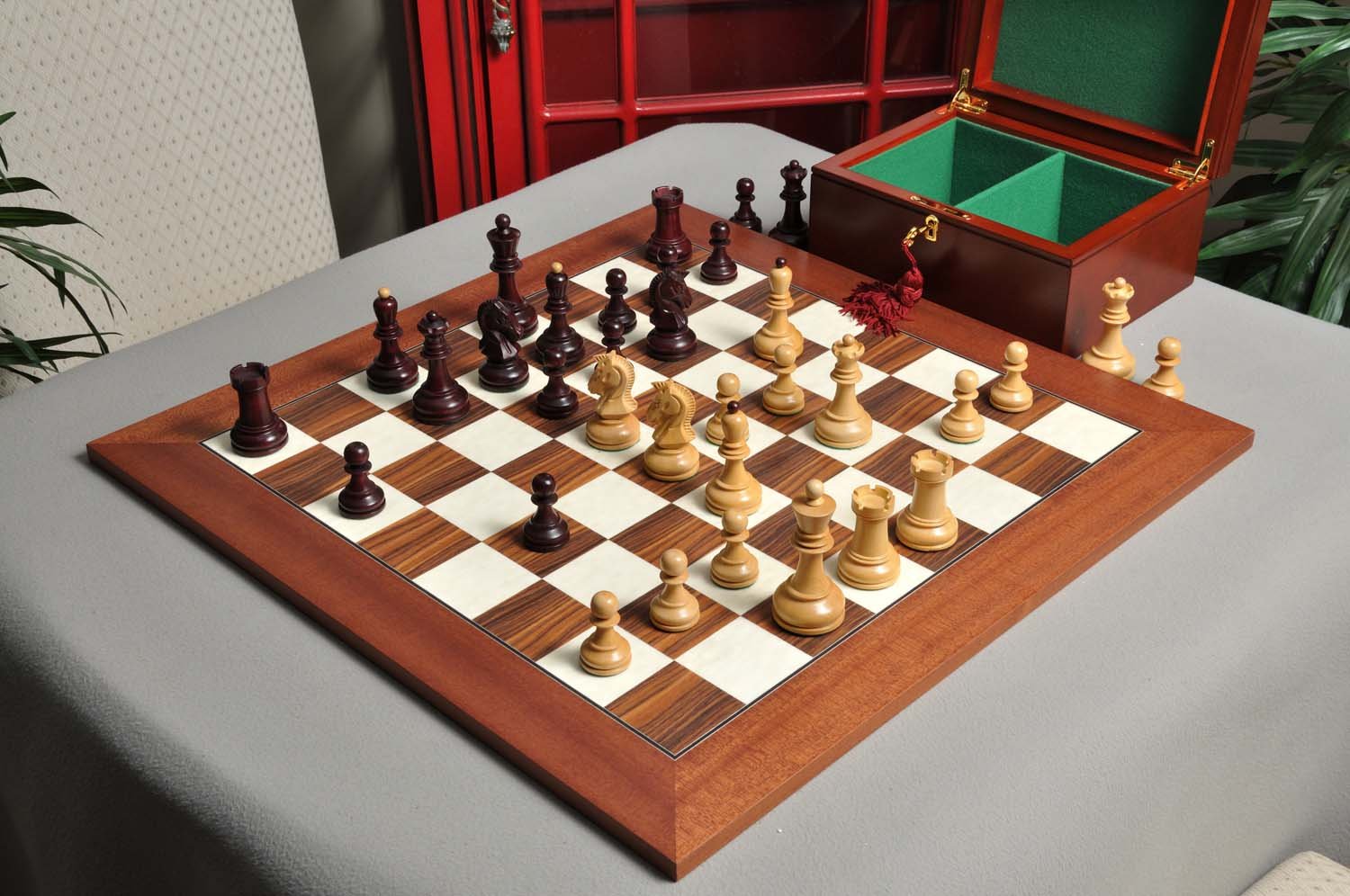The Dubrovnik Chess Set, Box, & Board Combination - Purpleheart Gilded - by The House of Staunton