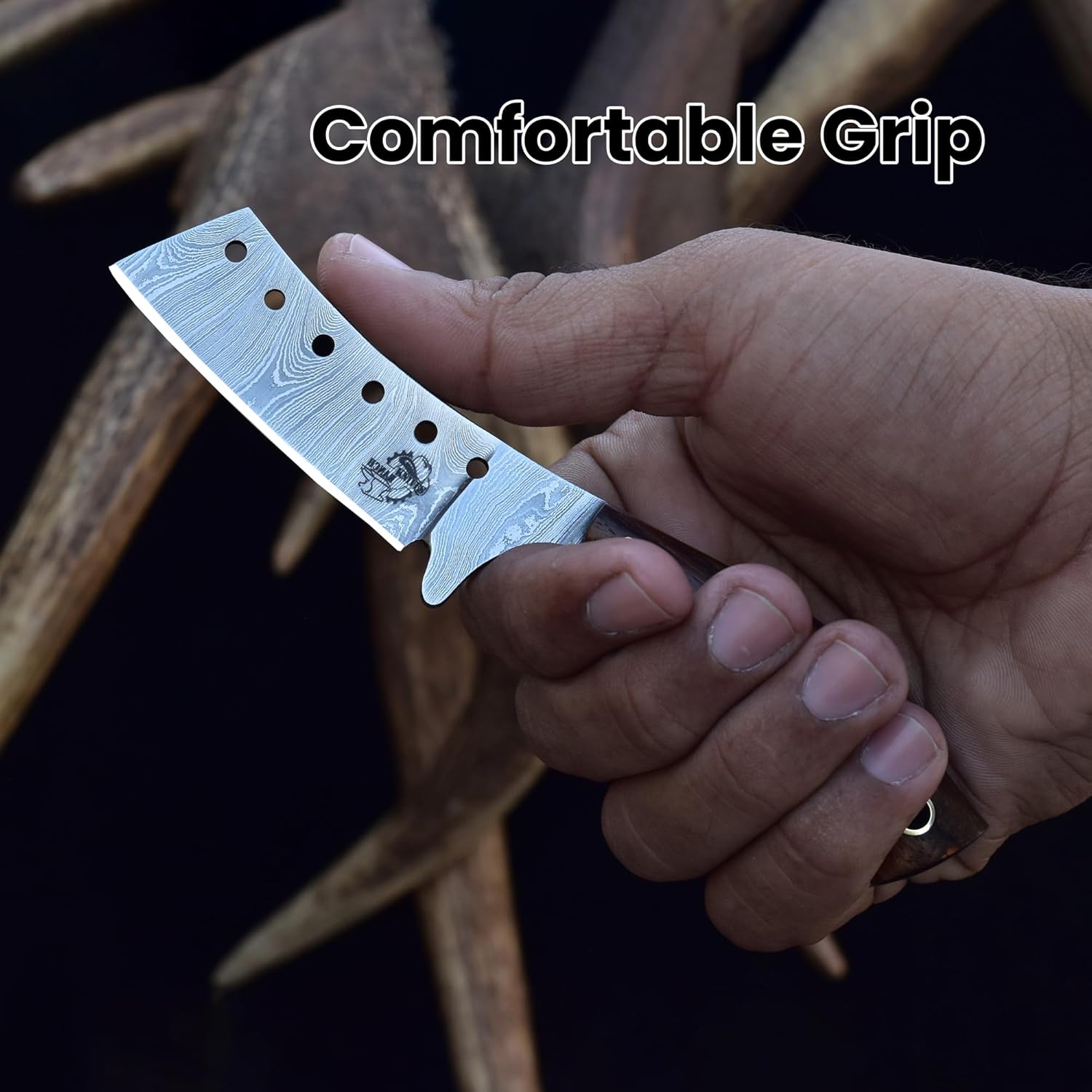 Knives Ranch Handmade High Carbon Damascus Steel Fixed Blade Knife – 6.25" Cowboy Ranch Knife with Rosewood Handle & Horizontal Carry Leather Sheath – Hunting, Bushcraft, Camping, Survival, Scout Carry, EDC (3131-IRW)