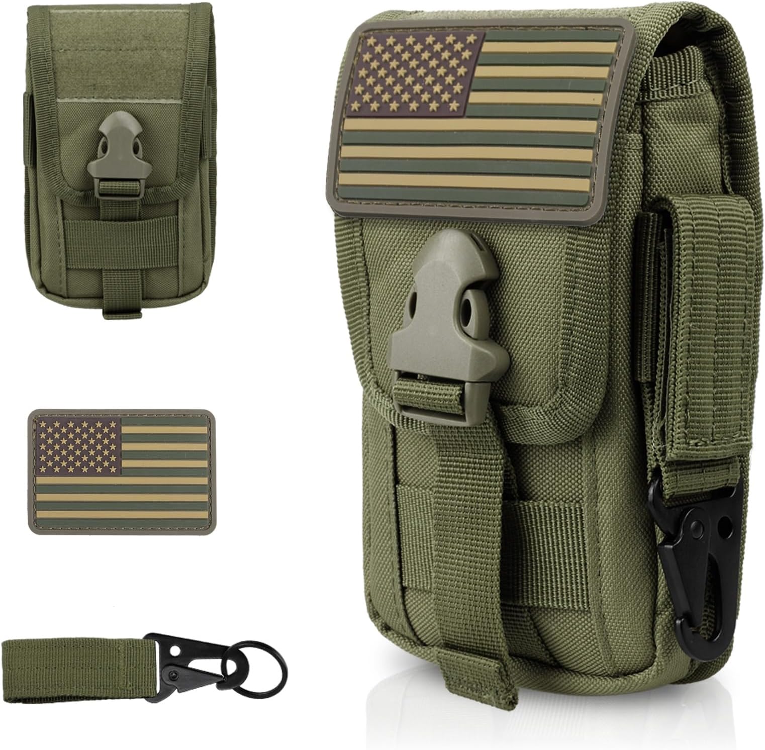 WYNEX Tactical Phone Pouch Molle,Smartphone Holster Bag EDC Utility Cellphone Lock Card Holder Organizer Fit for Waist Belt Case Include Tactical Gear Clip and U.S.A Patch