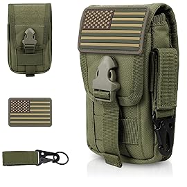 WYNEX Tactical Phone Pouch Molle,Smartphone Holster Bag EDC Utility Cellphone Lock Card Holder Organizer Fit for Waist Belt Case Include Tactical Gear Clip and U.S.A Patch
