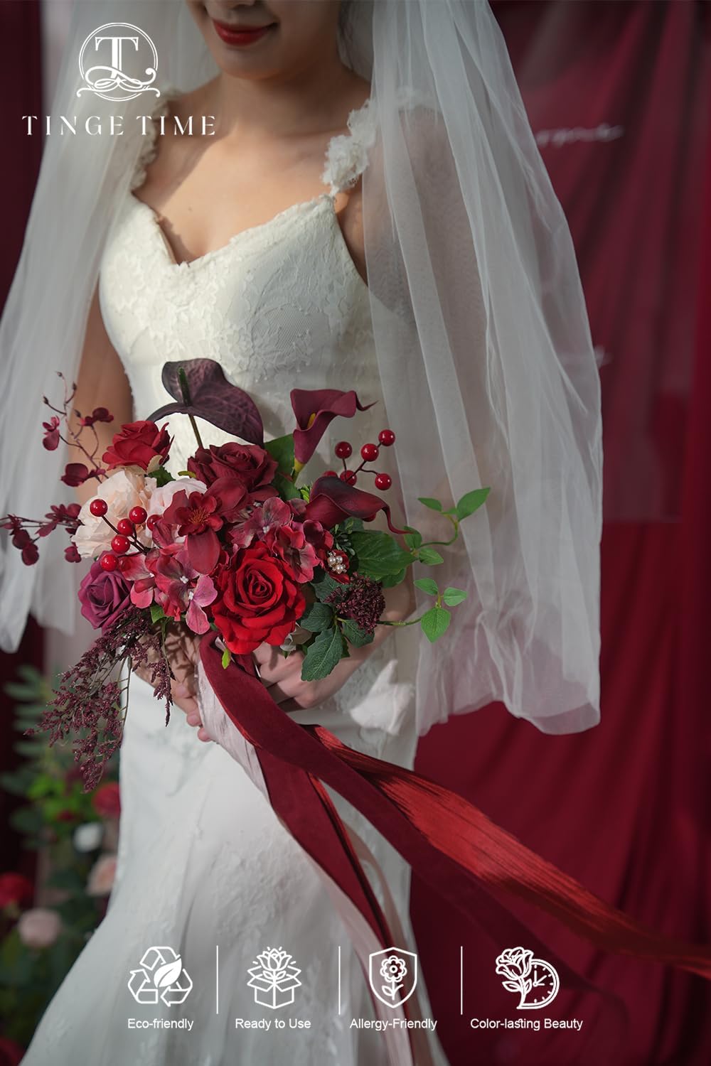 TINGE TIME Artificial 9 Inch Bridal Bouquet, Terracotta Flower Bouquet with Roses for Bride, Bridal Tossing Bouquet for Wedding Ceremony Anniversary Bridal Showers Church Decoration