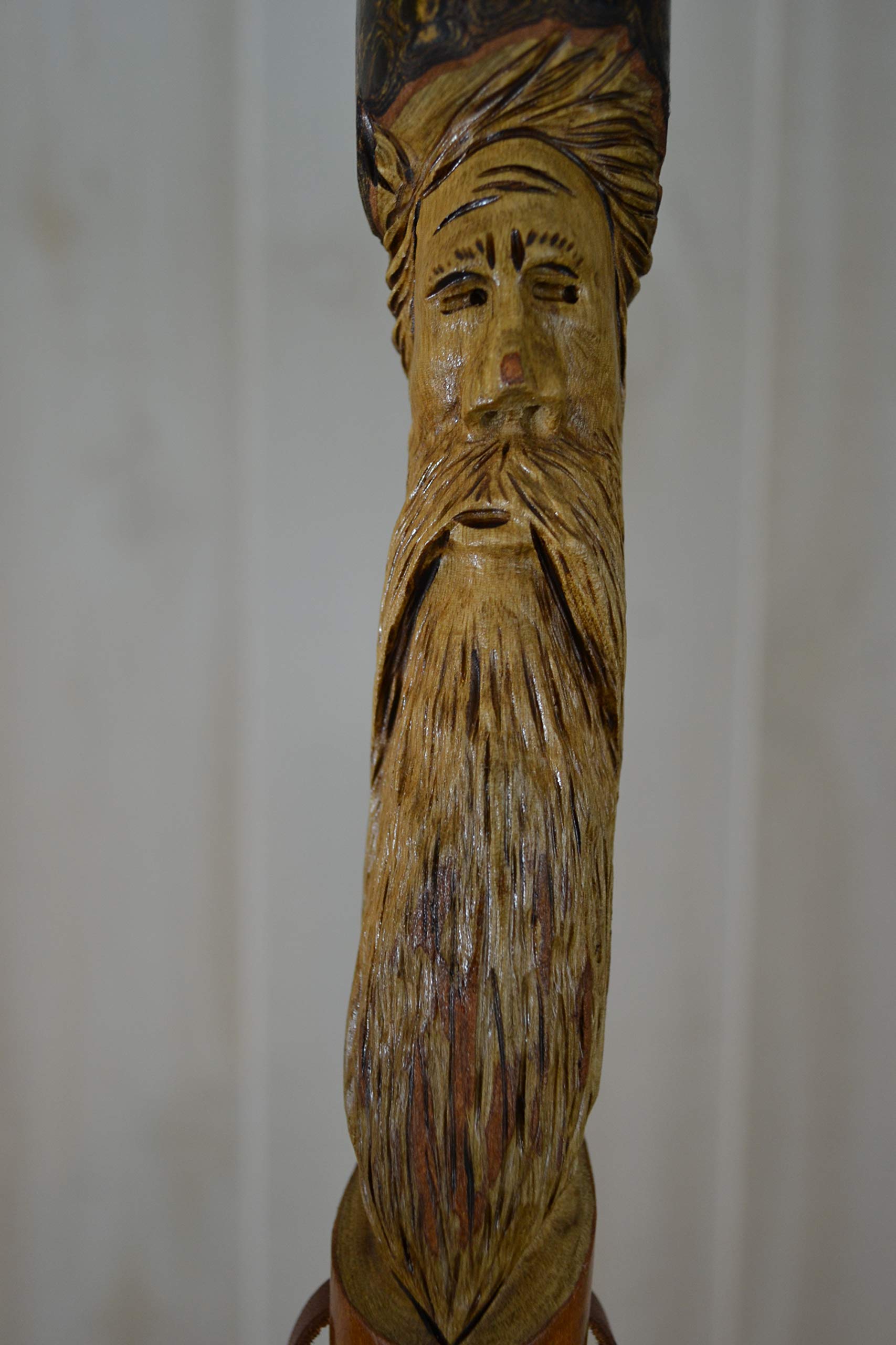 Persimmon Walking Stick with Mountain Man Carving, Up to 60" Staff, Dried and Finished