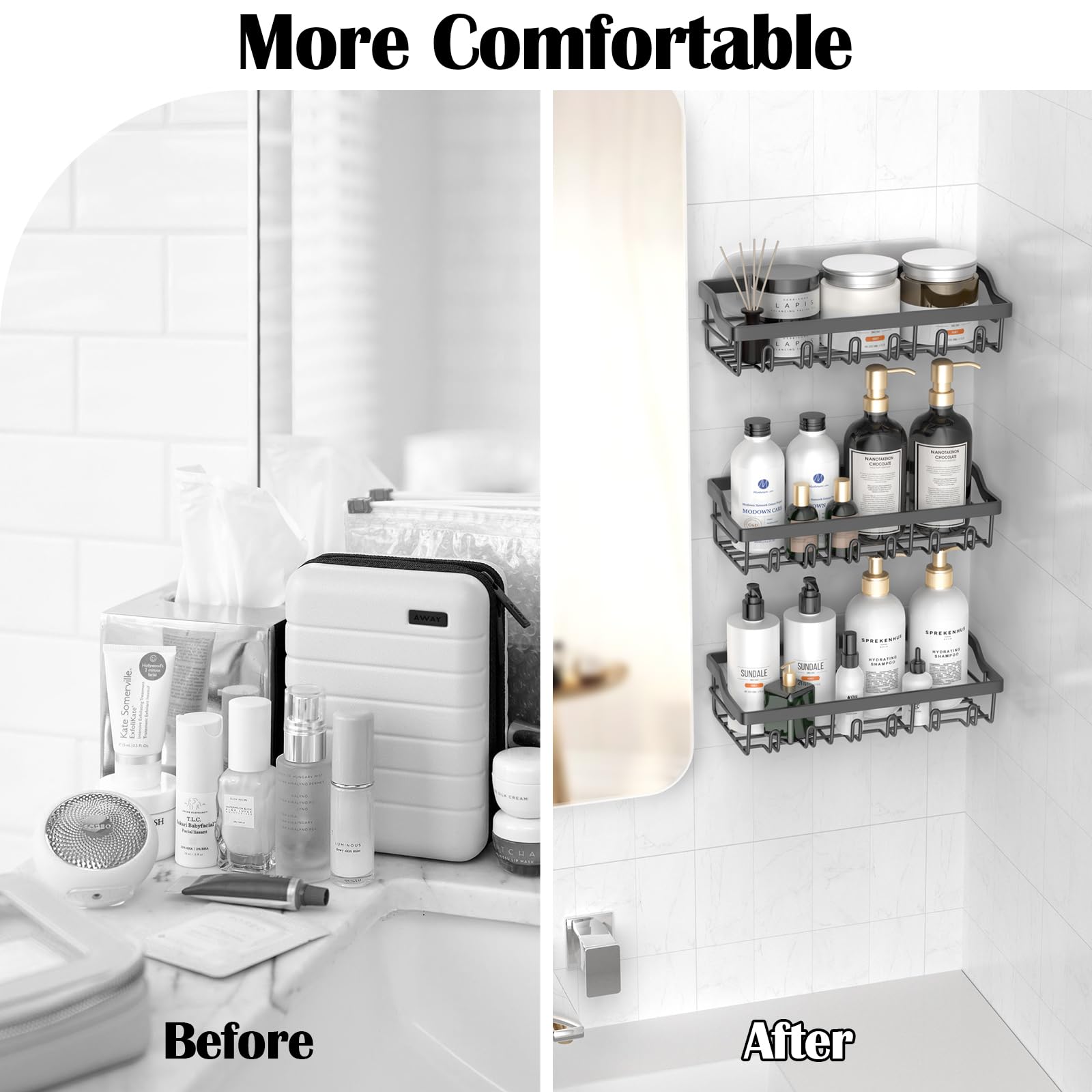 PNNP Etagere Douche Sans Percage Angle: Lot De 2 Etagere Salle De Bain Acier Inoxydable, Rangement Douche Pour Bouteilles De Shampoing Gel, Porte Savon Douche - Argent