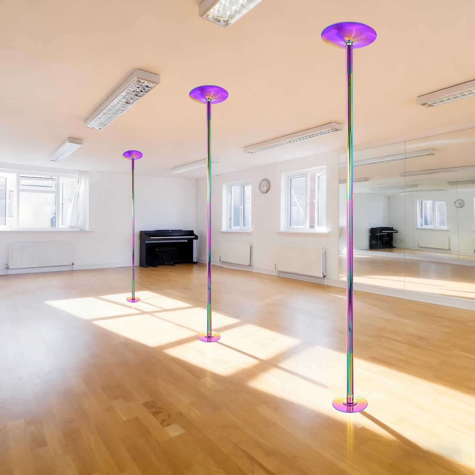 Barra de Pole Dance para Interiores, Plataforma de Pole Dance Sólida de 45 mm, Estática y Giratoria, Altura Ajustable de 216 a 279 cm, Barra de Baile Portátil y Desmontable