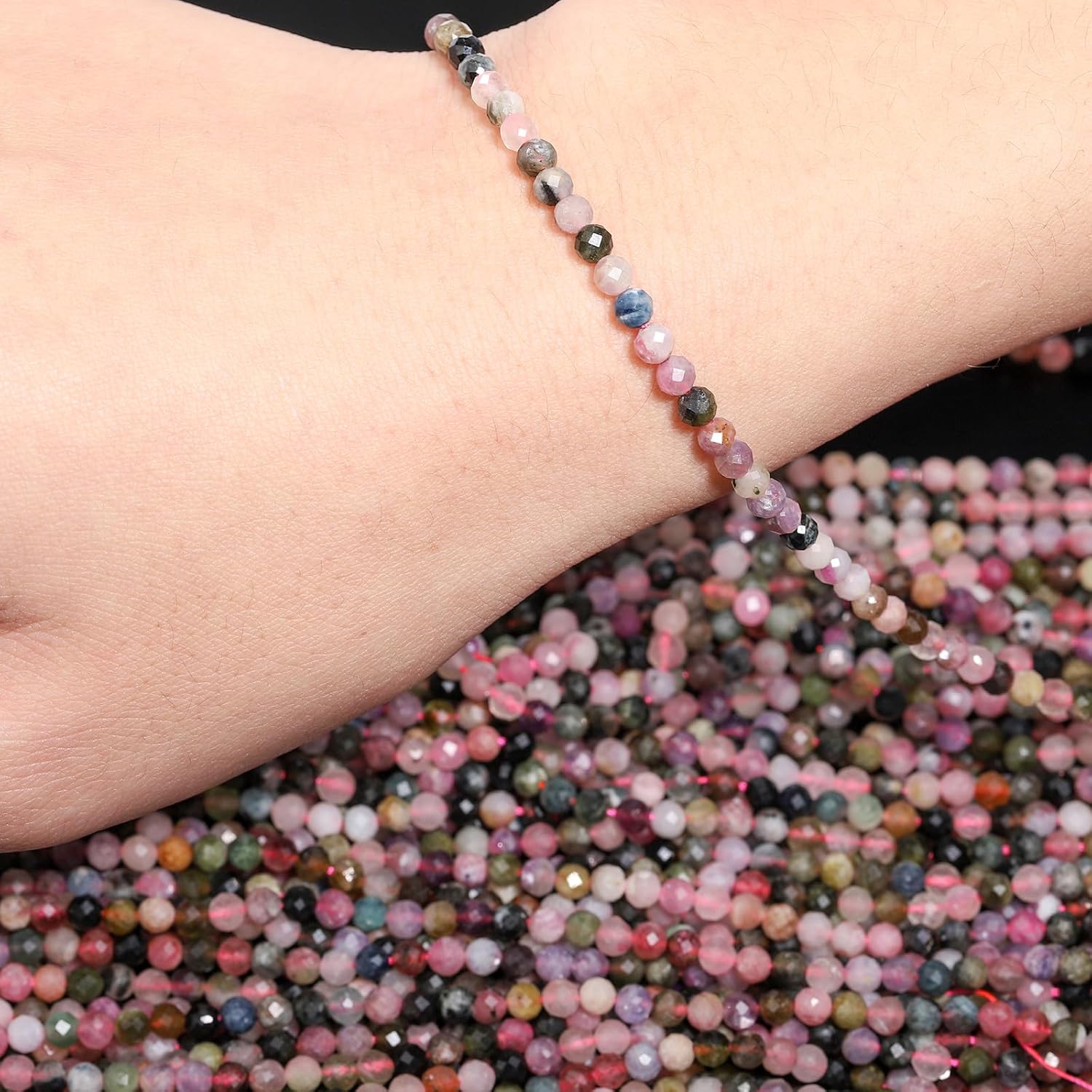 Song Xi 90pcs 4mm Natural Tourmaline Gemstone Beads Faceted Round Loose Stone Beads for Jewelry Making - Image 2