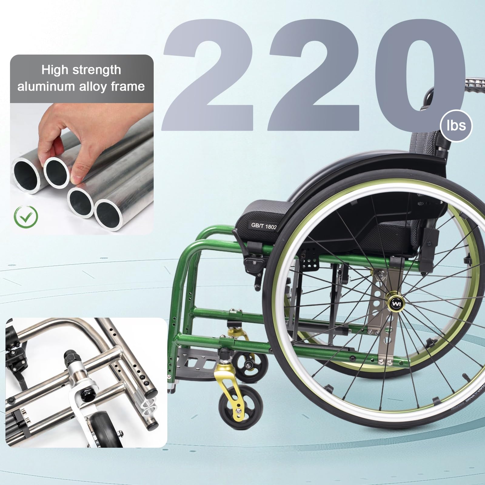 Sportowy wózek inwalidzki dla dorosłych, składany wózek inwalidzki, kółka do szybkiego zwalniania, samobieżny fotel ręczny z zabezpieczeniem przed przewróceniem, aluminium, przenośny
