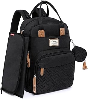 RUVALINO Diaper Bag Backpack, Multifunction Travel Pack Maternity Baby Changing Bags, Large Capacity, Waterproof, Black