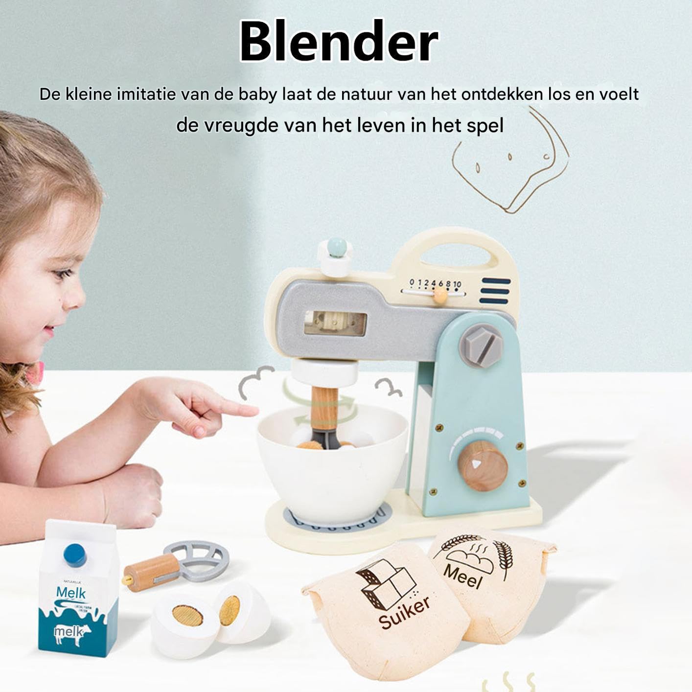 Giocattolo da Cucina Gadget in Legno per Frullare Cibi e Alimenti | Robot da Cucina per Bambini Per Bambini in Età Prescolare, Scolare, Ragazze, Classe Scolastica, Festa, Casa e Asilo