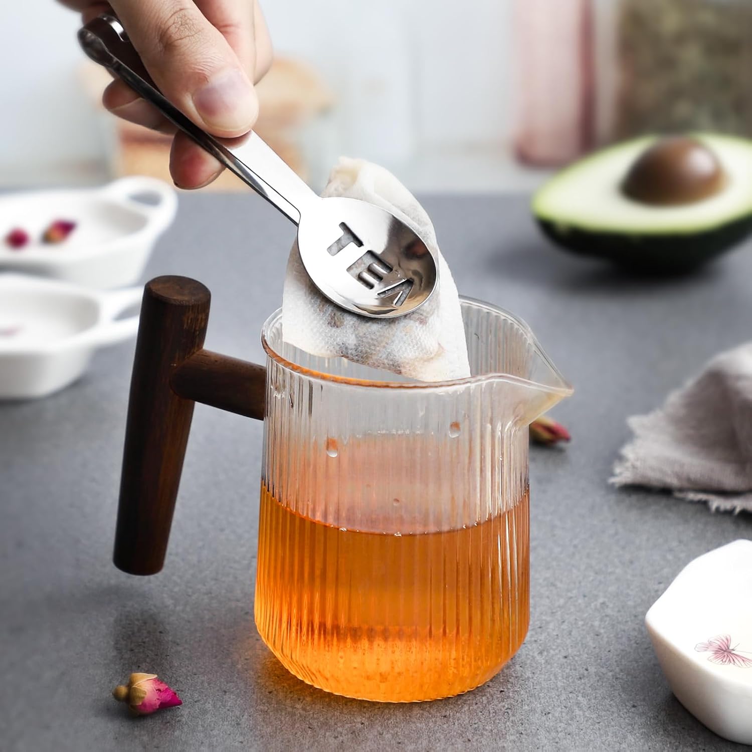 Coaster Set of 6 White Ceramic Tea Bag Holder and Stainless Steel Tea Bag Squeezer (style1)