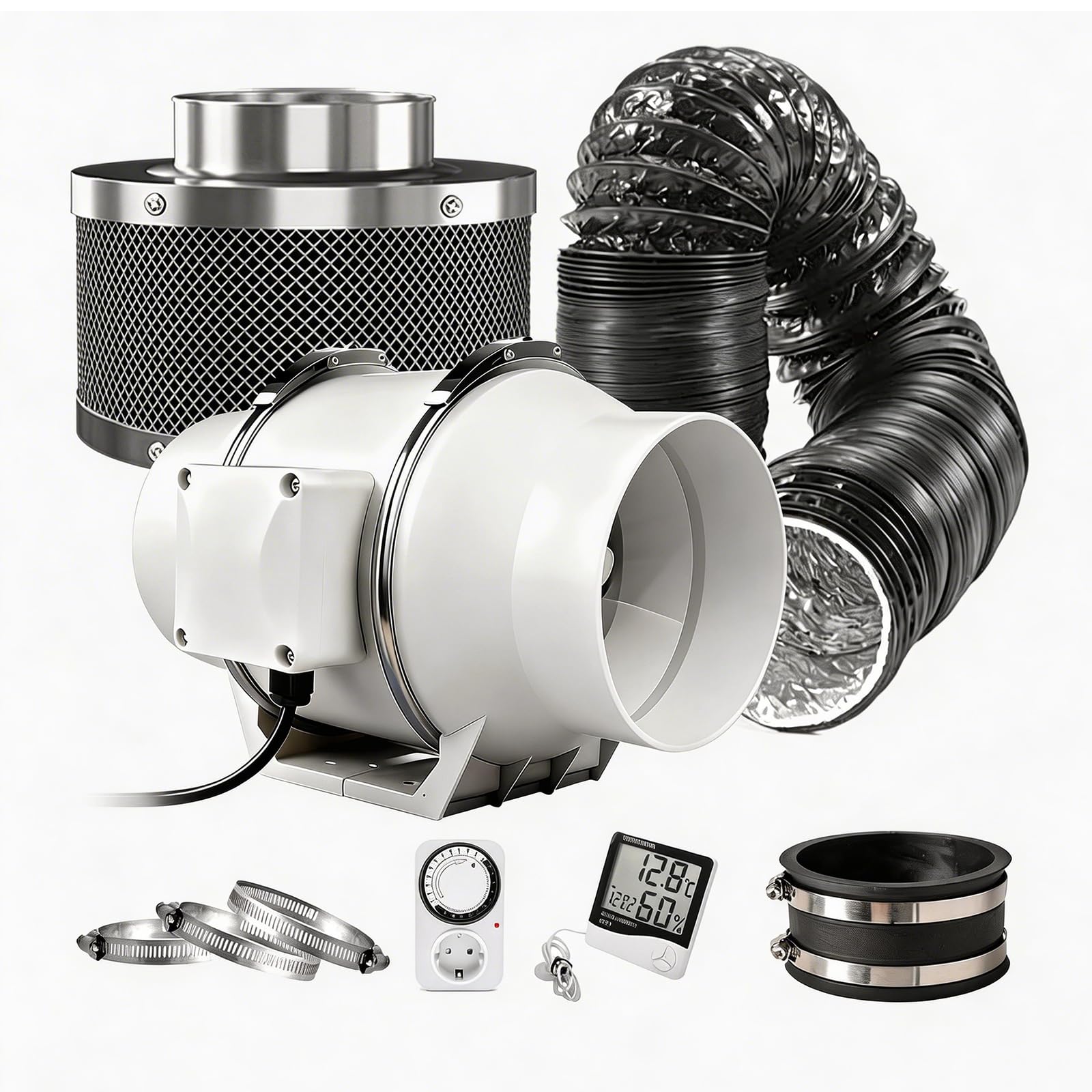 Ventilateur tubulaire 100 mm complet avec filtre charbon, gaine 3m et contrôleur