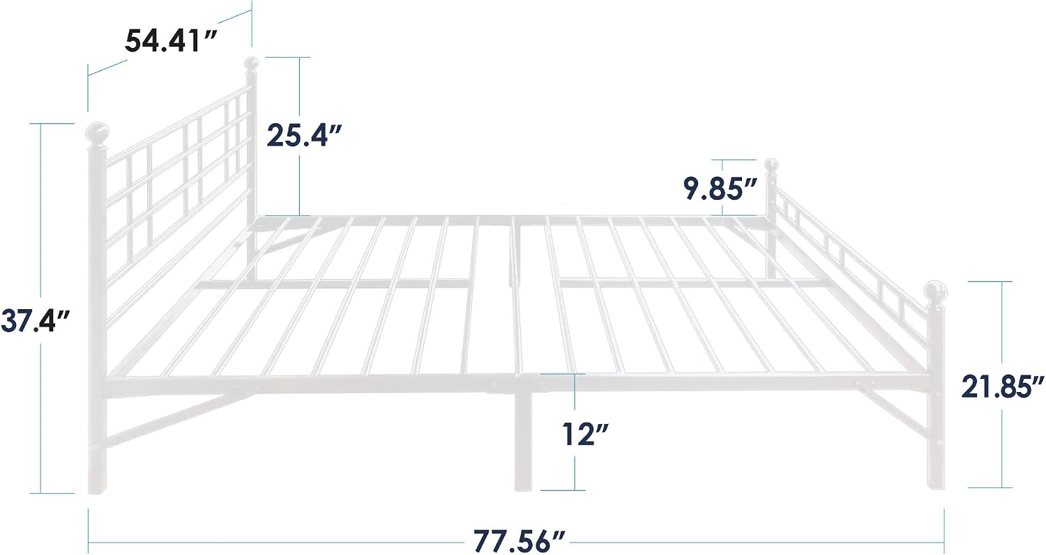 Diagram showing dimensions of the Mellow Allston bed frame