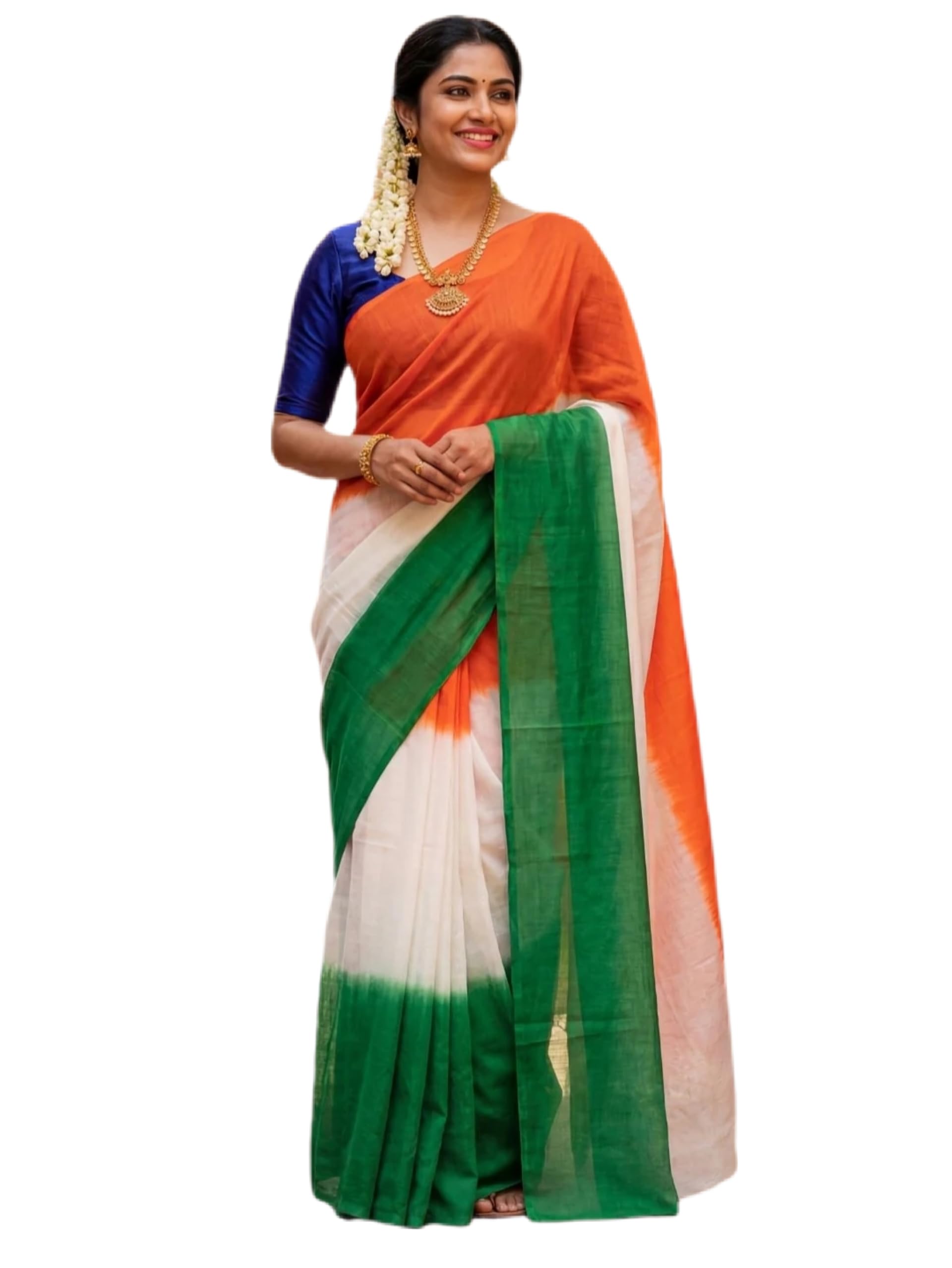 Women's Linen Slub Saree, Tricolour Tiranga Tie-Dye, Soft & Breathable, Republic Day & Independence Day-image-21