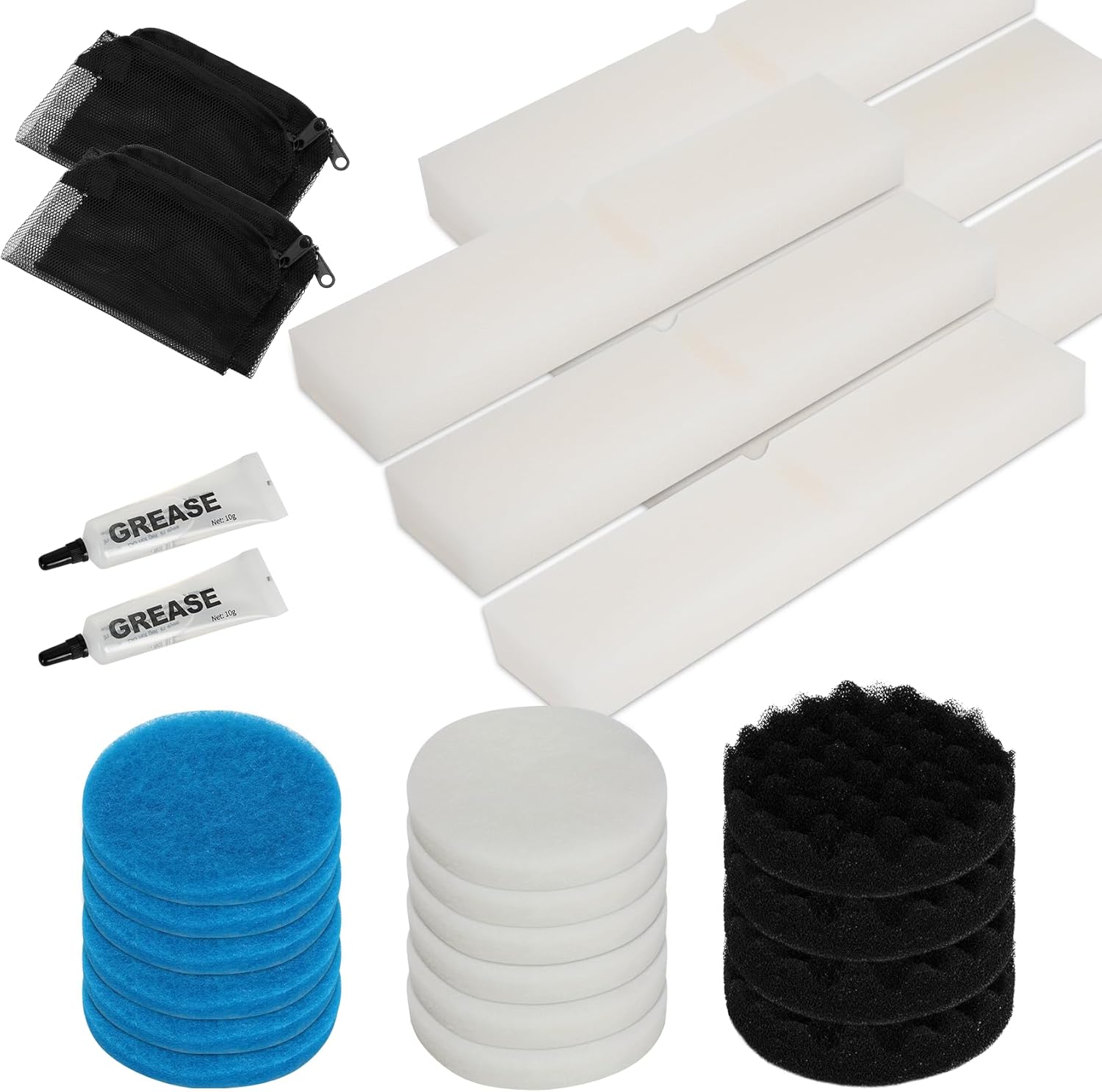 28 Pcs Aquarium Filter Media Kit，Compatible with Fluval FX2/FX4/FX5/FX6 Aquarium Filters – Including Media Bag, Foam Block, Water Polishing Pad, Bio-Foam Pads,Carbon Foam Pad, Silicone Lube
