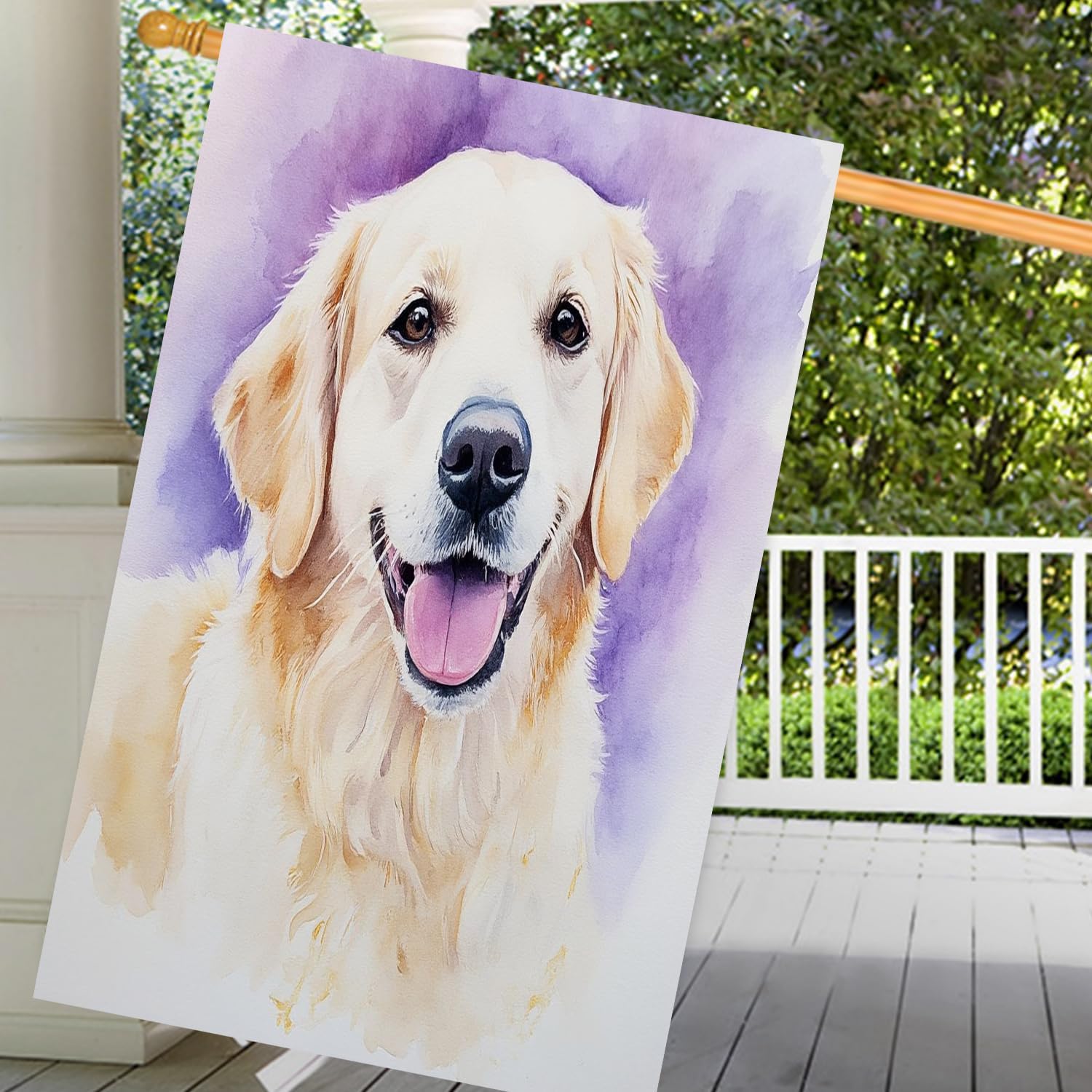 Moslion Golden Retriever House Flag 28x40 Inch Watercolor Paint Dog Portrait Tongue Sticking Pet Animal Summer House Flag Decorative Outdoor House Flags Double-Sided Cotton Linen
