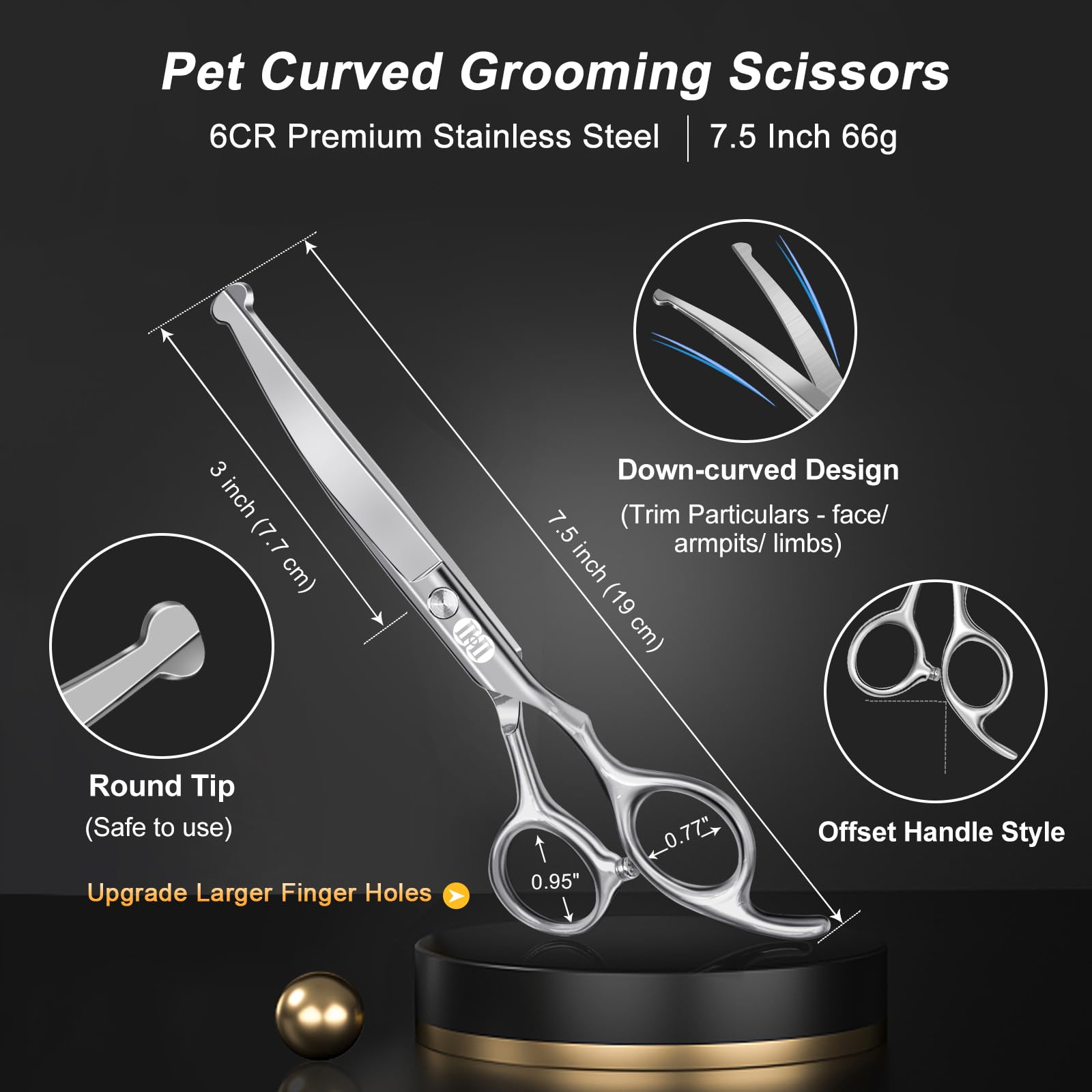 CIICII Tijeras para Perros, 7,5" Juego de Tijeras Peluqueria Canina Profesional (Gato Perro Aseo Tijeras Entresacar & Tijeras Curvas) para Aseo Mascotas Bricolaje (Punta Redonda-9 Pcs-Plata)