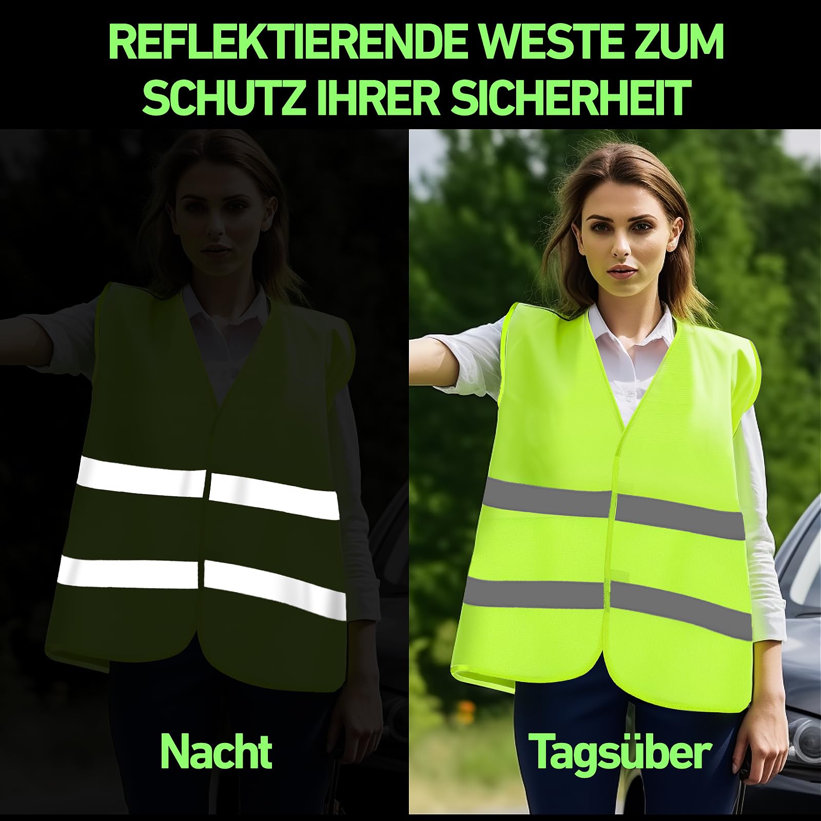 Warnwesten Auto, Sicherheitsweste Auto, Warnwesten, Warnweste Auto，Warnwesten Auto ，Warnweste für die Nächtliche Pannenhilfe, Ausgestattet Mit Hochwertigen Reflexstreifen