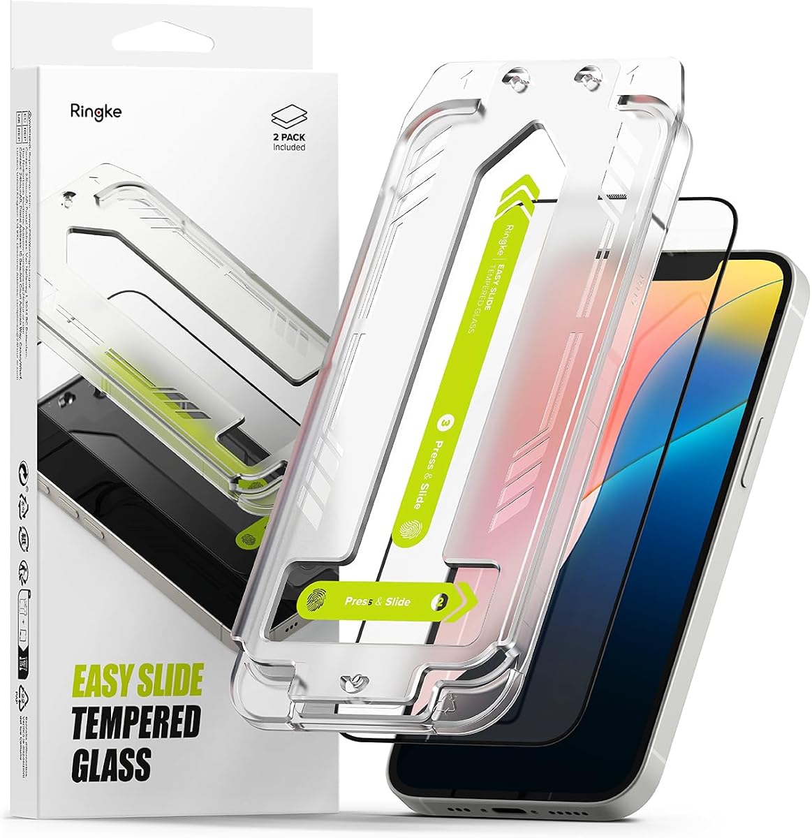 Protector de pantalla para iPhone 17e / 16e / 14/13 [Easy Slide, paquete de 2] | Fácil instalación con herramienta de alineación, vidrio templado de dureza 9H premium compatible con carcasas.