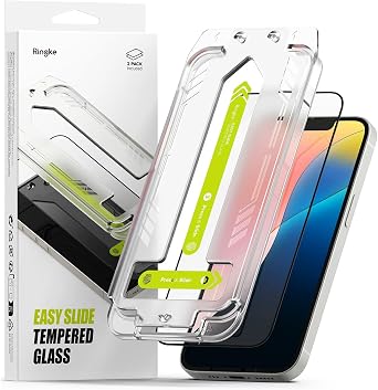 Ringke Easy Slide [Super Easy to Install] Compatible with iPhone 17e, 16e, 14, 13, 13 Pro Screen Protector, Case Friendly 9H Hardness Tempered Glass with Simple installation Tool - 2 Pack