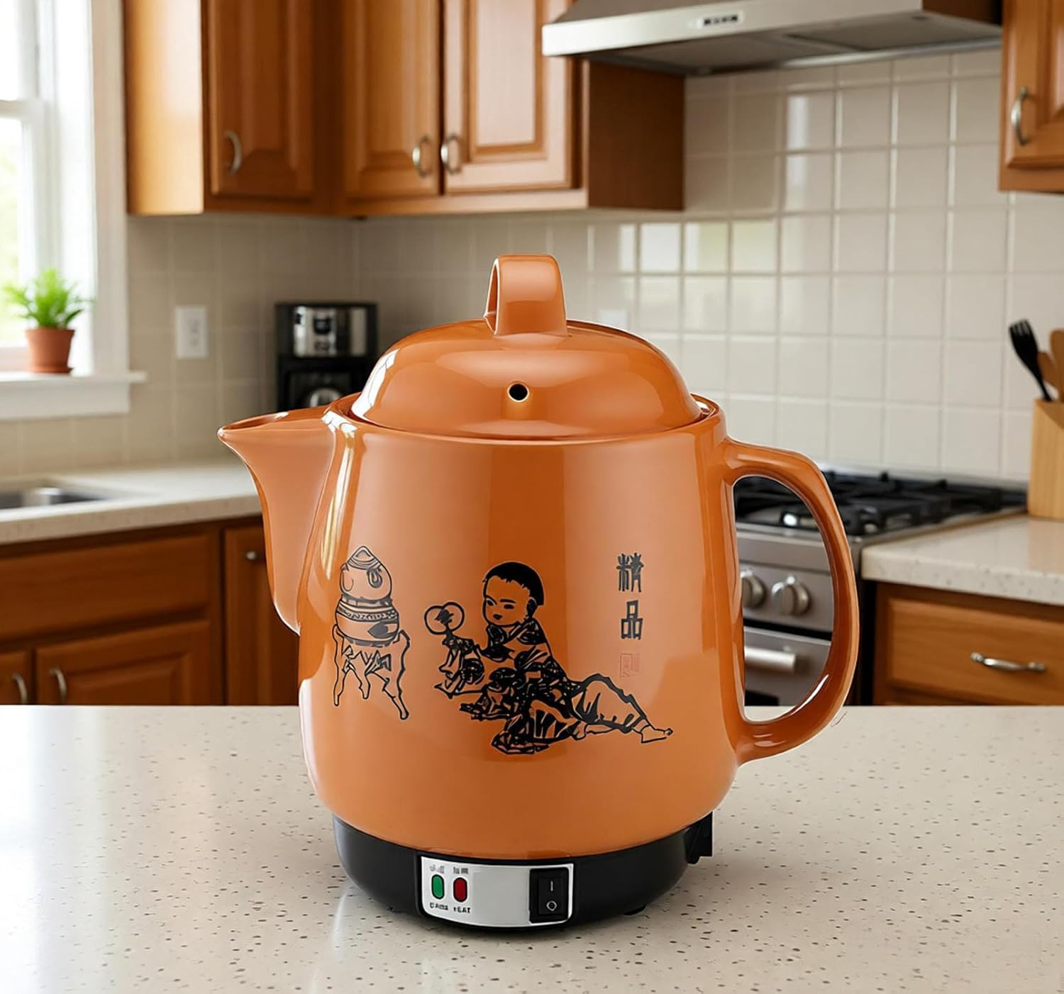 Electric Herbal Tea Cooker 4L Ceramic Automatic Pot with One-Button Control Dual Power Heating 450W 225W Keep Warm Function Detachable Cord for Herbal Tea Soup Home Use (yellow)