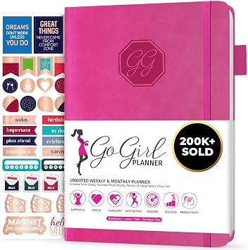 GoGirl Planner for Women, Undated Weekly Agenda Journal, Hot Pink | 5.3 x 7.7 in personal & work organizer, weekly, monthly & daily time management, life goal & productivity daily notebook