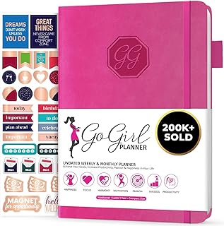 GoGirl Planner and Organizer for Women – Compact Size Weekly Planner, Goals Journal & Agenda to Improve Time Management, Productivity & Live Happier. Undated – Start Anytime, Lasts 1 Year – Hot Pink