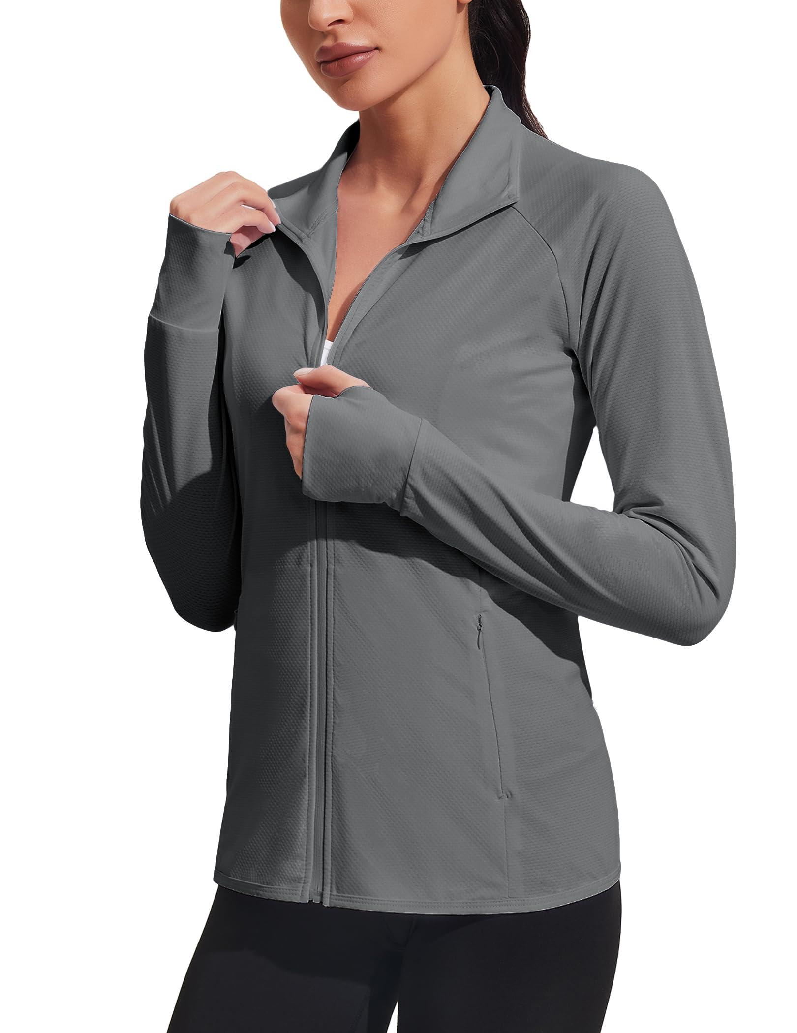 COOrun Women's UPF 50+ Jackets Sun Protection Golf Athletic Jackets Lightweight Full Zip Long Sleeve Shirts with Pockets