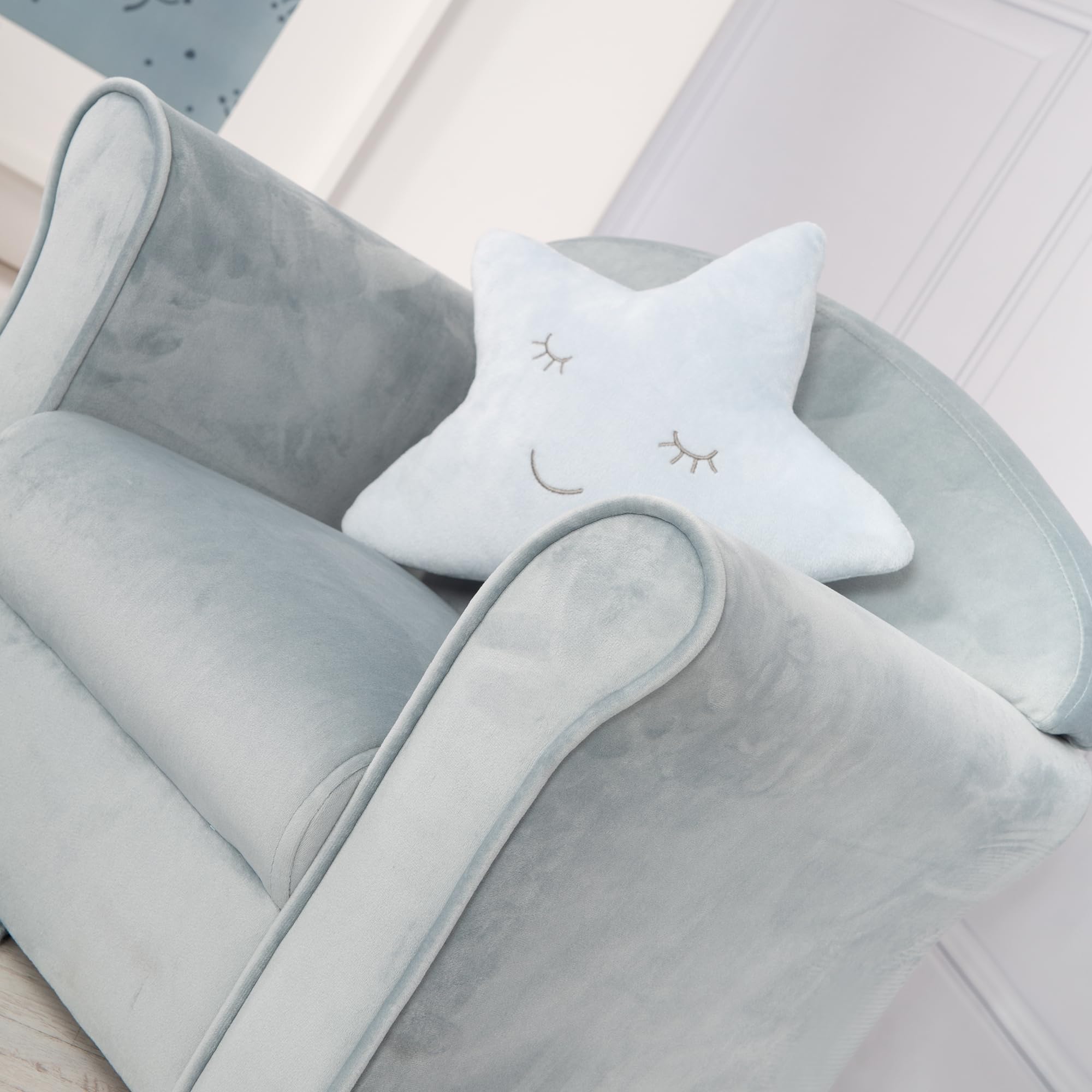 Roba Sillón Infantil Lil Sofá con reposabrazos, para niños y niñas, cómodo sillón para bebé, Tela de Terciopelo Azul, Mini sillón para bebé y habitación Infantil