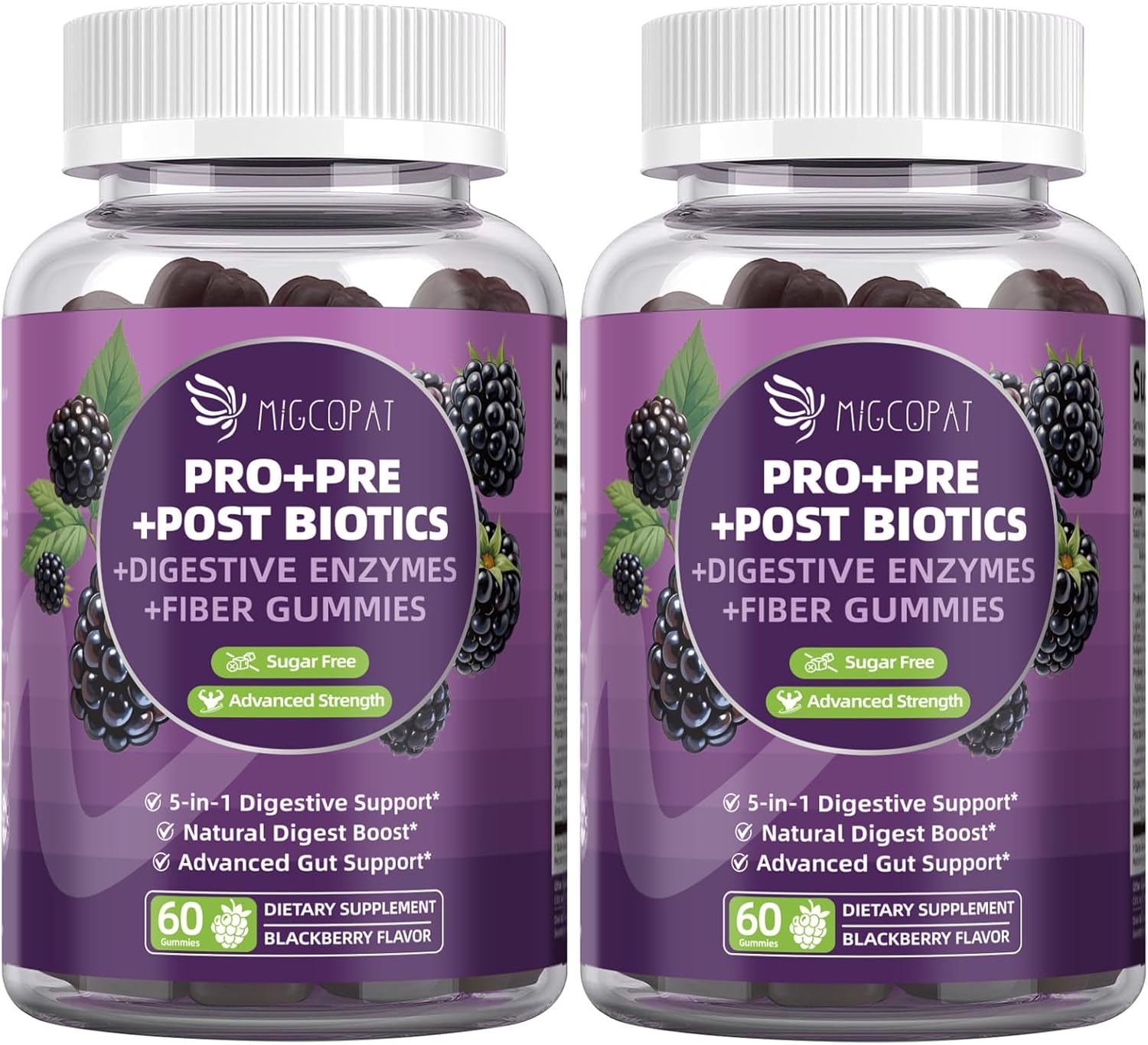Pre Post Probiotics Gummies, 5 in 1 Probiotic Prebiotic Postbiotic Digestive Enzymes with Fiber, 120 Billion CFU Probiotics for Gut Health, Sugar Free, Vegan, BlackBerry Flavor, 120 Cts