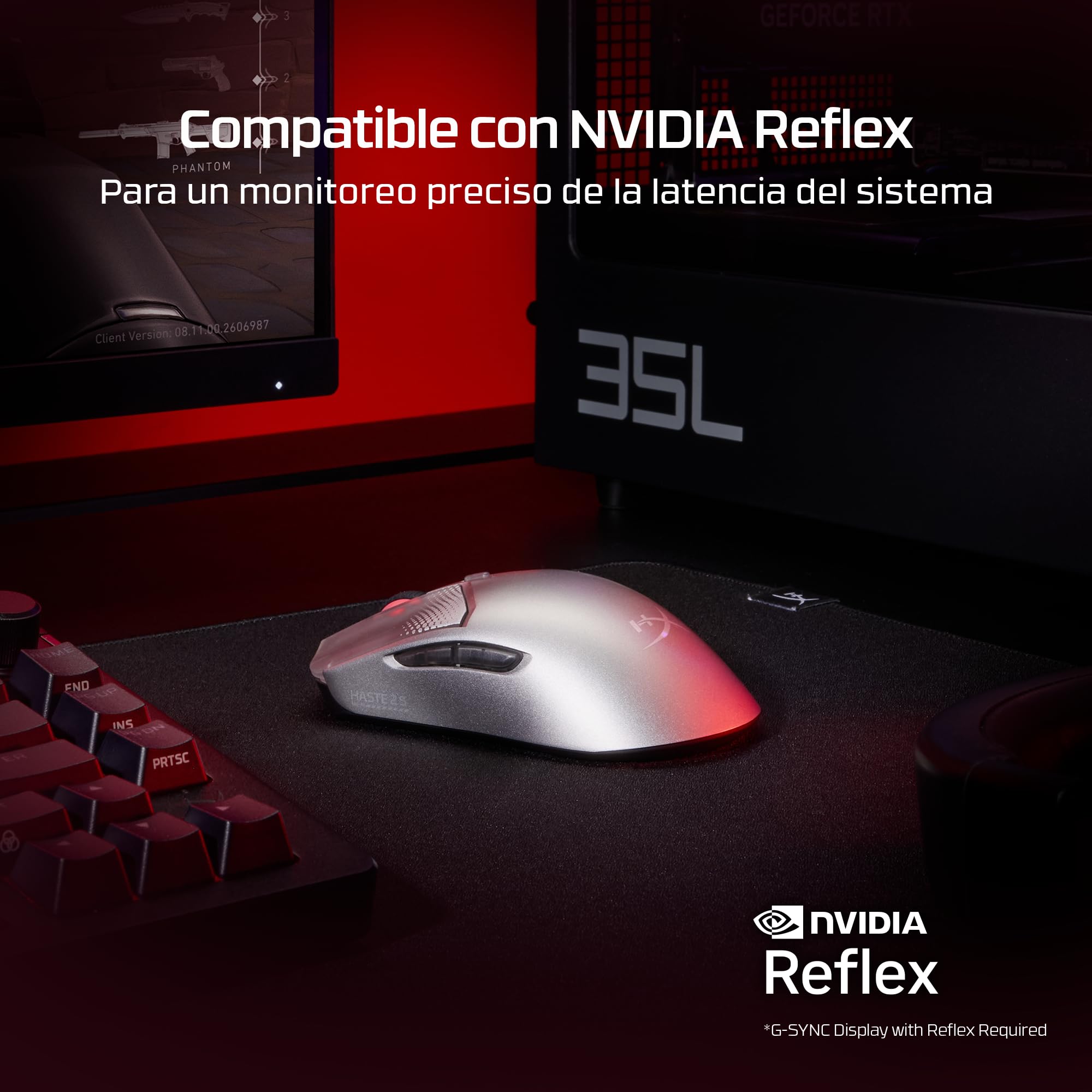 HyperX Pulsefire Haste 2 S - Ratón Gaming inalámbrico, Carcasa de magnesio, Ultra-Ligero 64g, batería 120h, Glass Skates, Sensor 26K, Color Plata