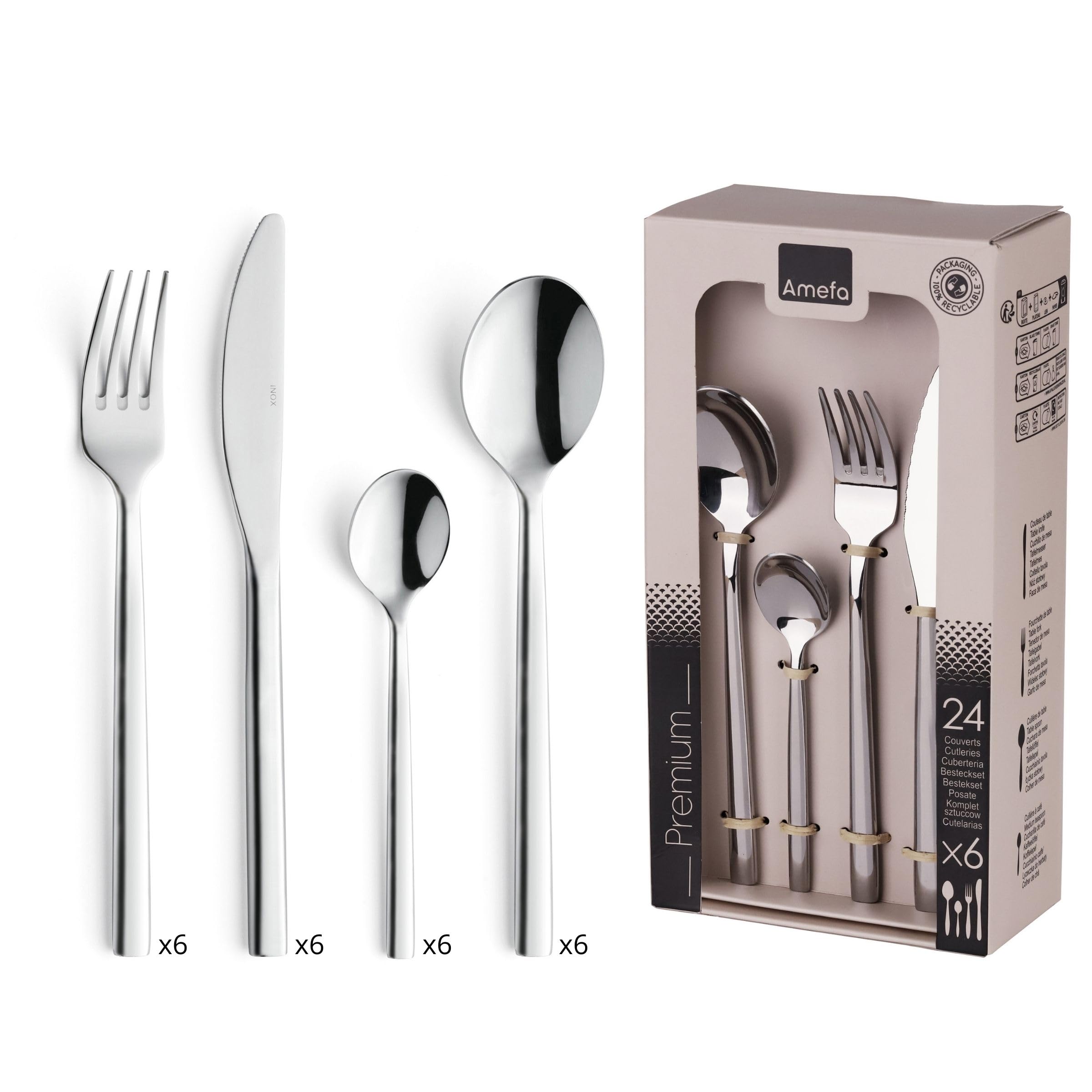 AMEFA - Set di 24 posate per 6 persone - Carlton - Acciaio 18/0 - Finitura Brillante